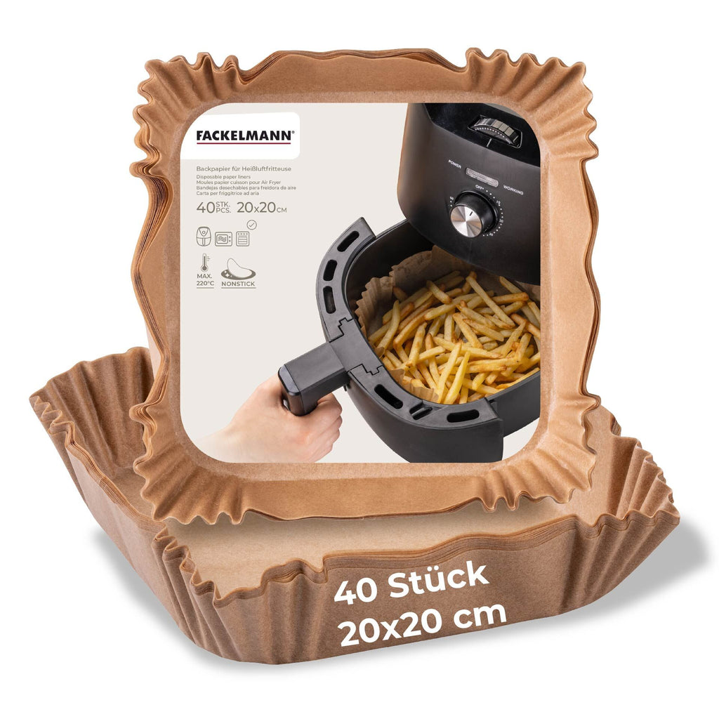 Bakepapir for airfryer firkantet 20x20x4,5 cm 40 stk - Fackelmann logo