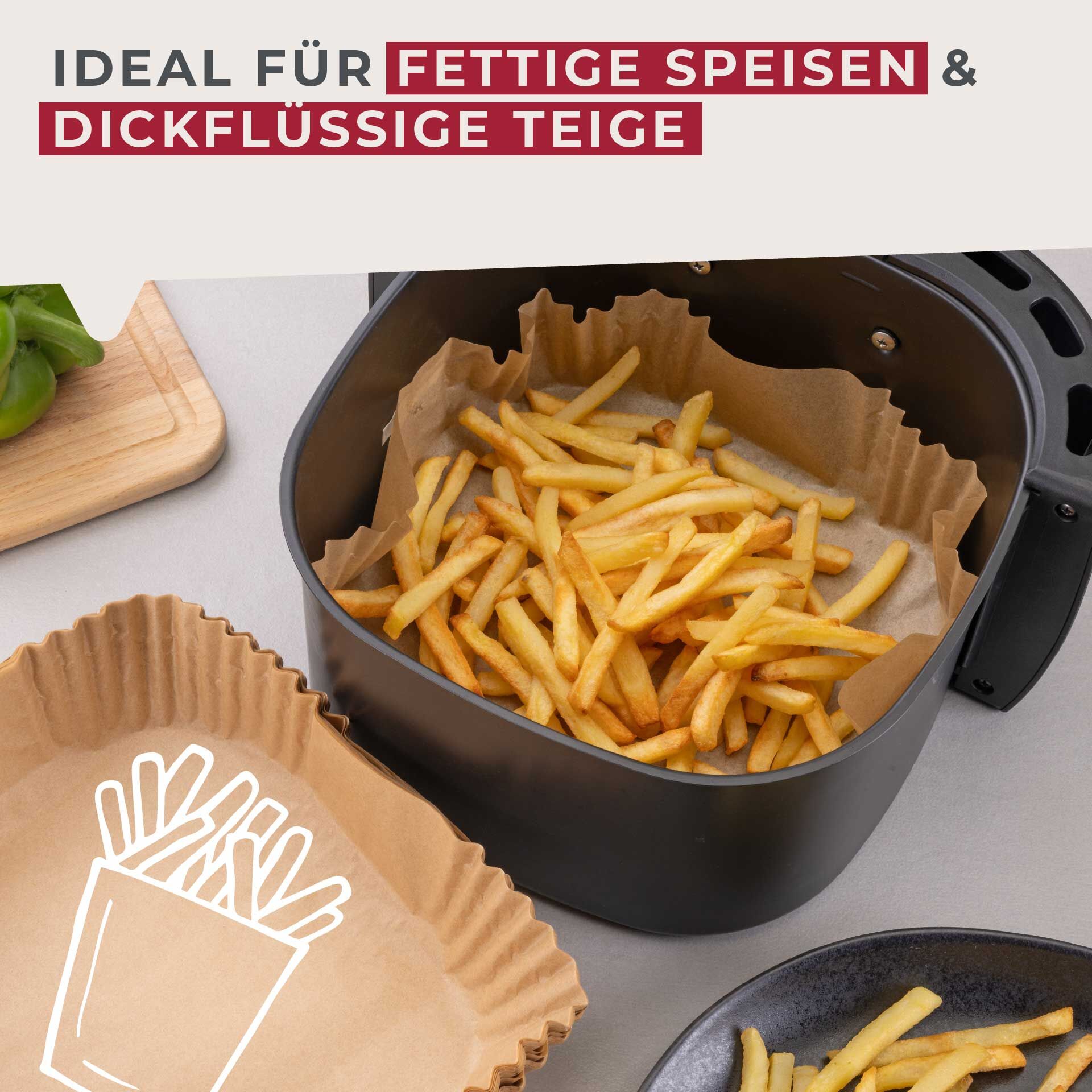 Bakepapir for airfryer firkantet 20 cm 50 stk - Fackelmann ark