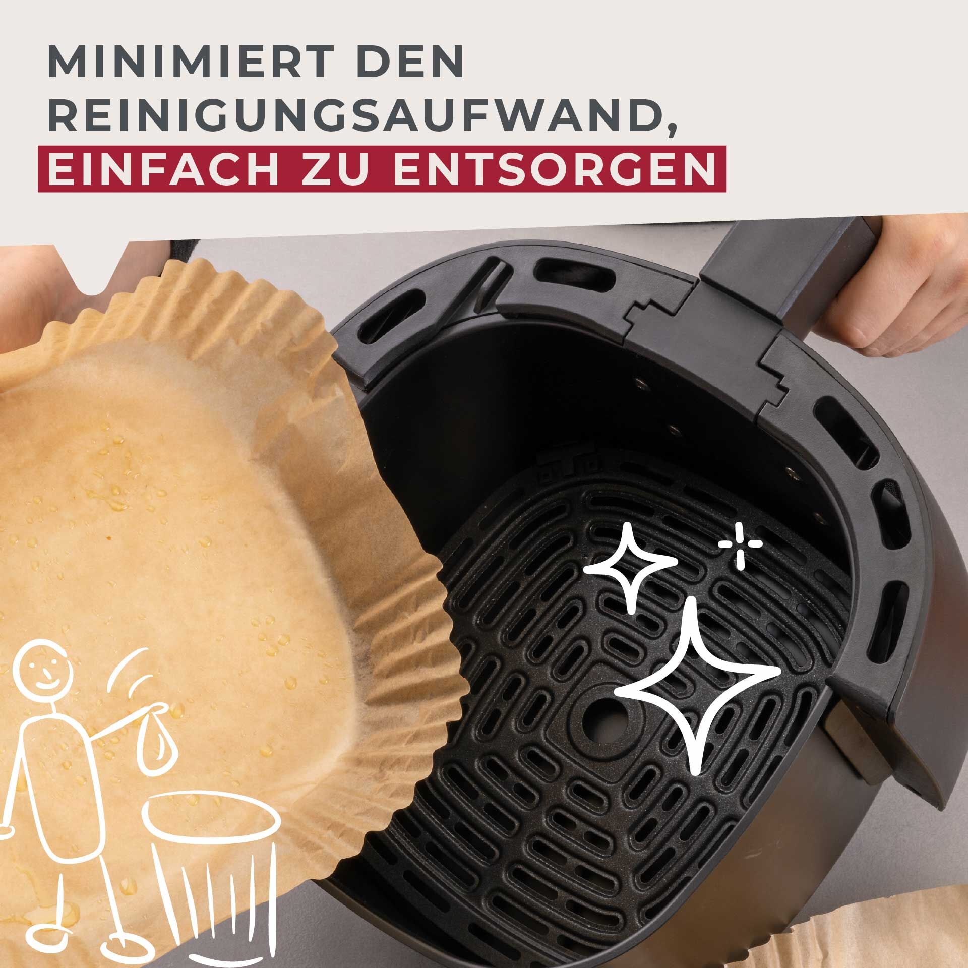 Bakepapir for airfryer firkantet 20 cm 50 stk - Fackelmann emballasje
