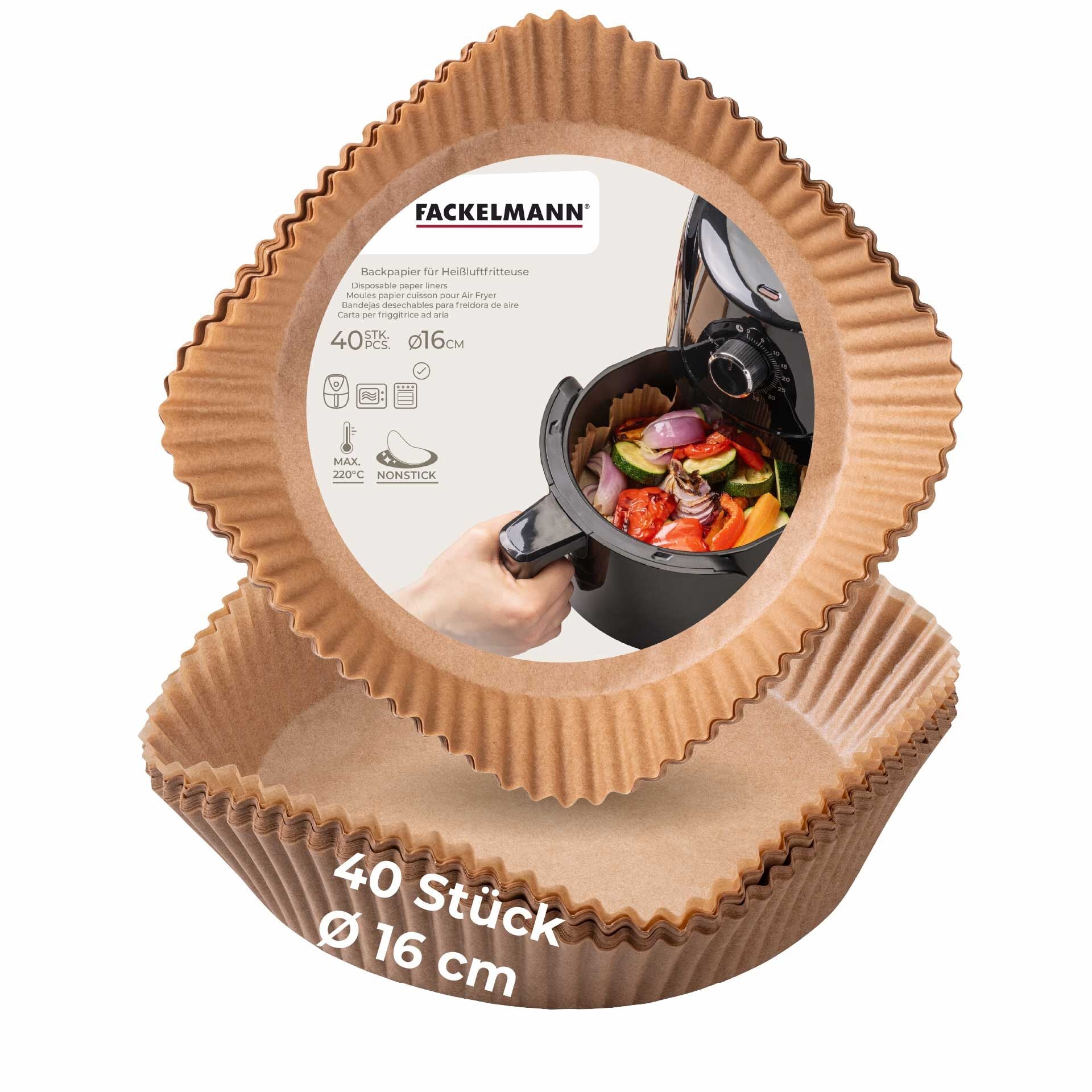 Bakepapir for airfryer rund 16x4,5 cm 40 stk - Fackelmann forfra