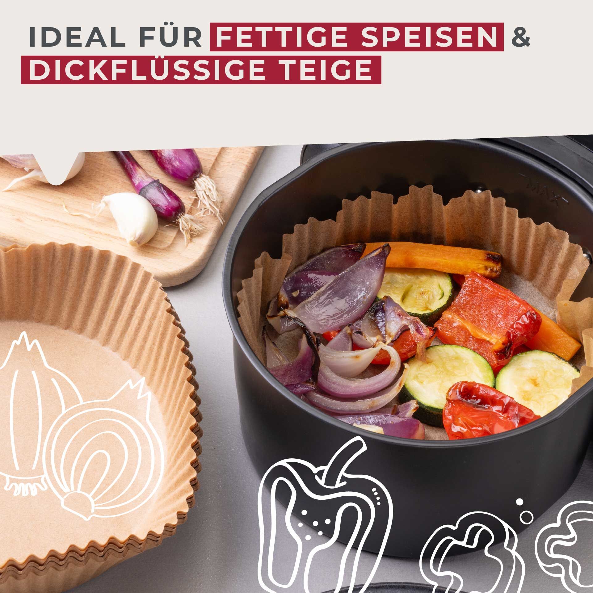 Nærbilde av Bakepapir for airfryer rund 16x4,5 cm 40 stk - Fackelmann