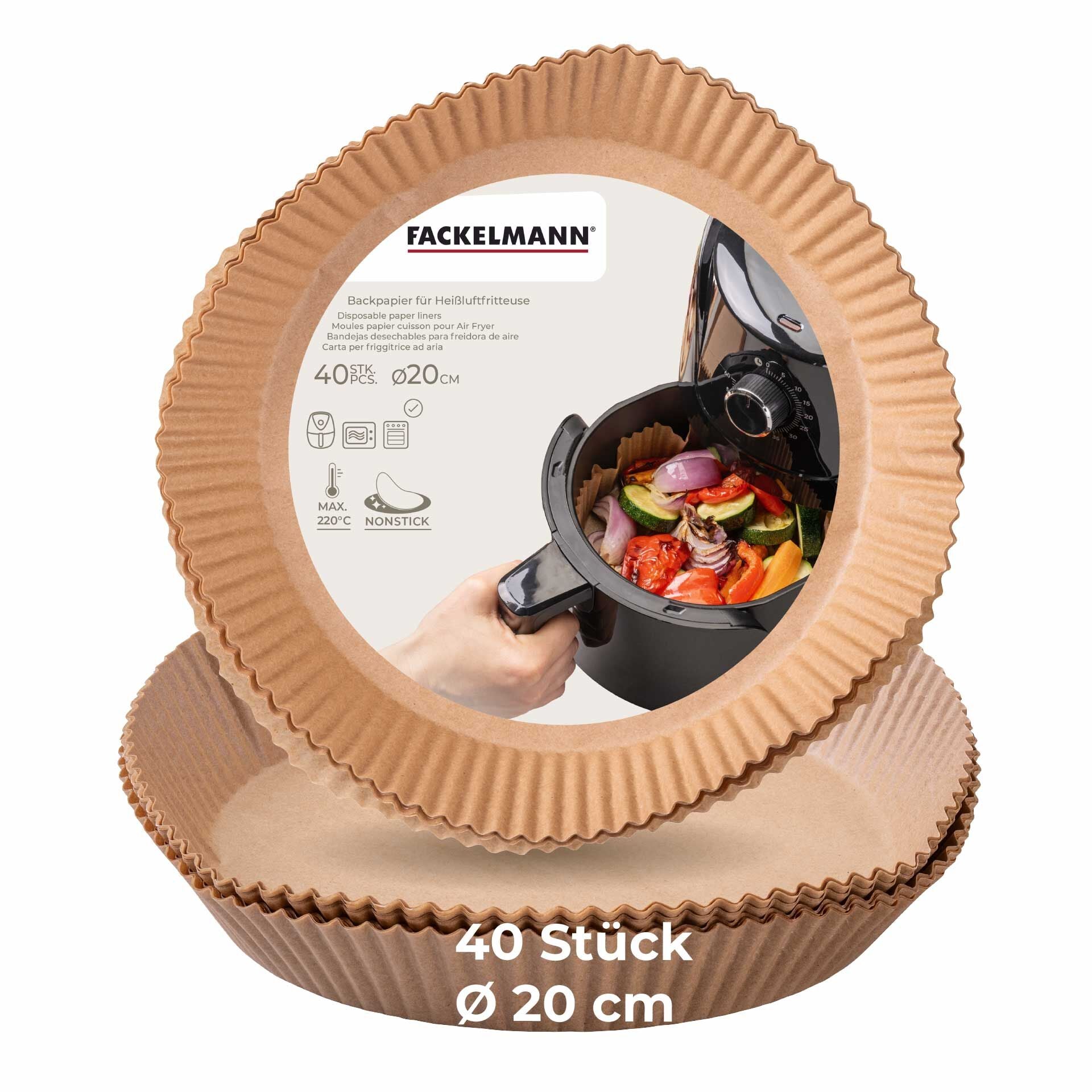 Bakepapir for airfryer rund Ø20 cm 40 stk - Fackelmann forfra