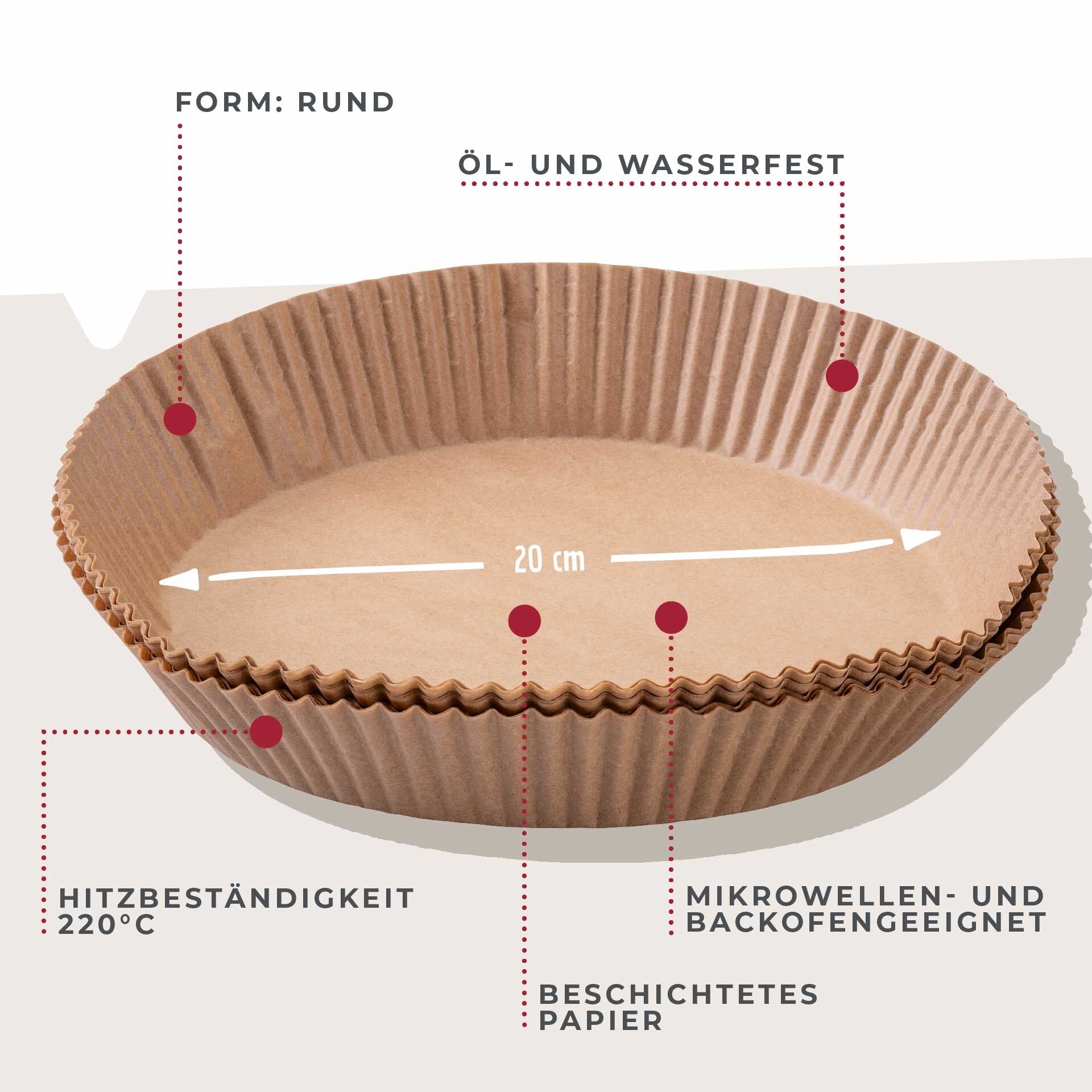 Bakepapir for airfryer rund Ø20 cm 40 stk - Fackelmann detalj