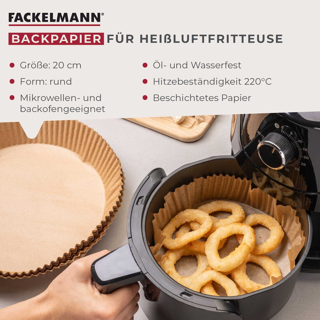 Bakepapir for airfryer rund Ø20 cm 40 stk - Fackelmann montert i airfryer