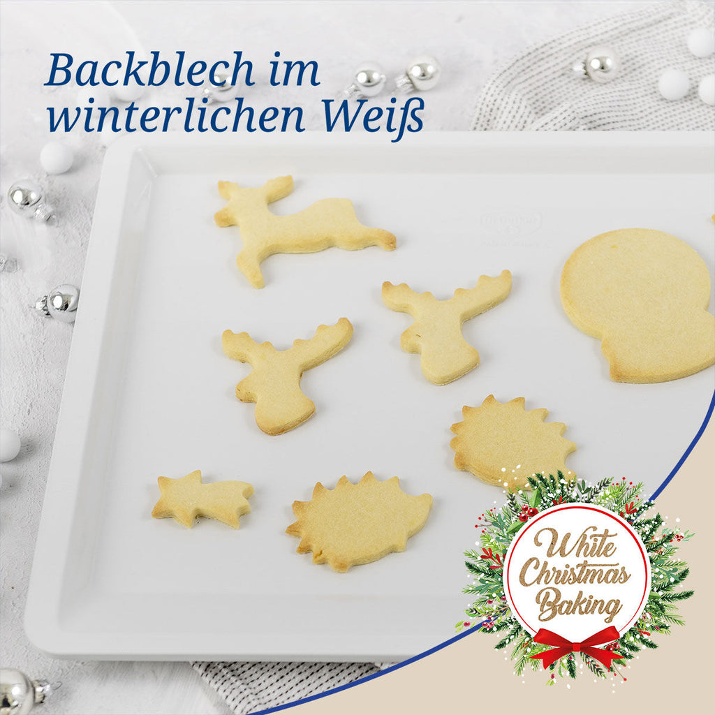 Bakeplate hvit White Christmas Baking sett ovenfra