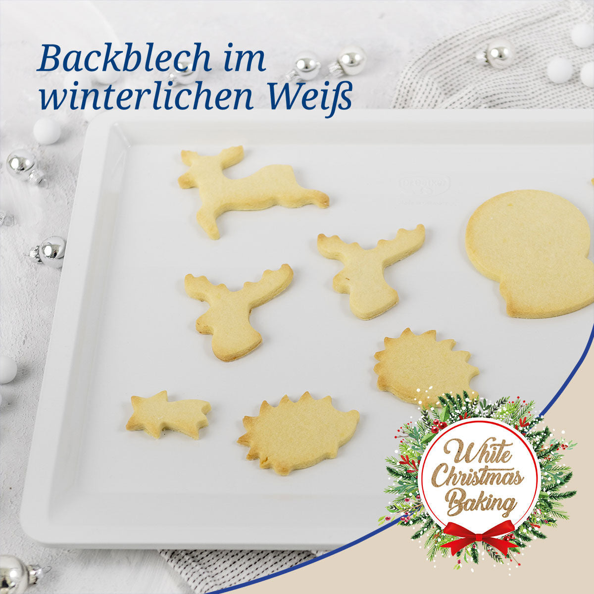 Bakeplate hvit White Christmas Baking sett ovenfra