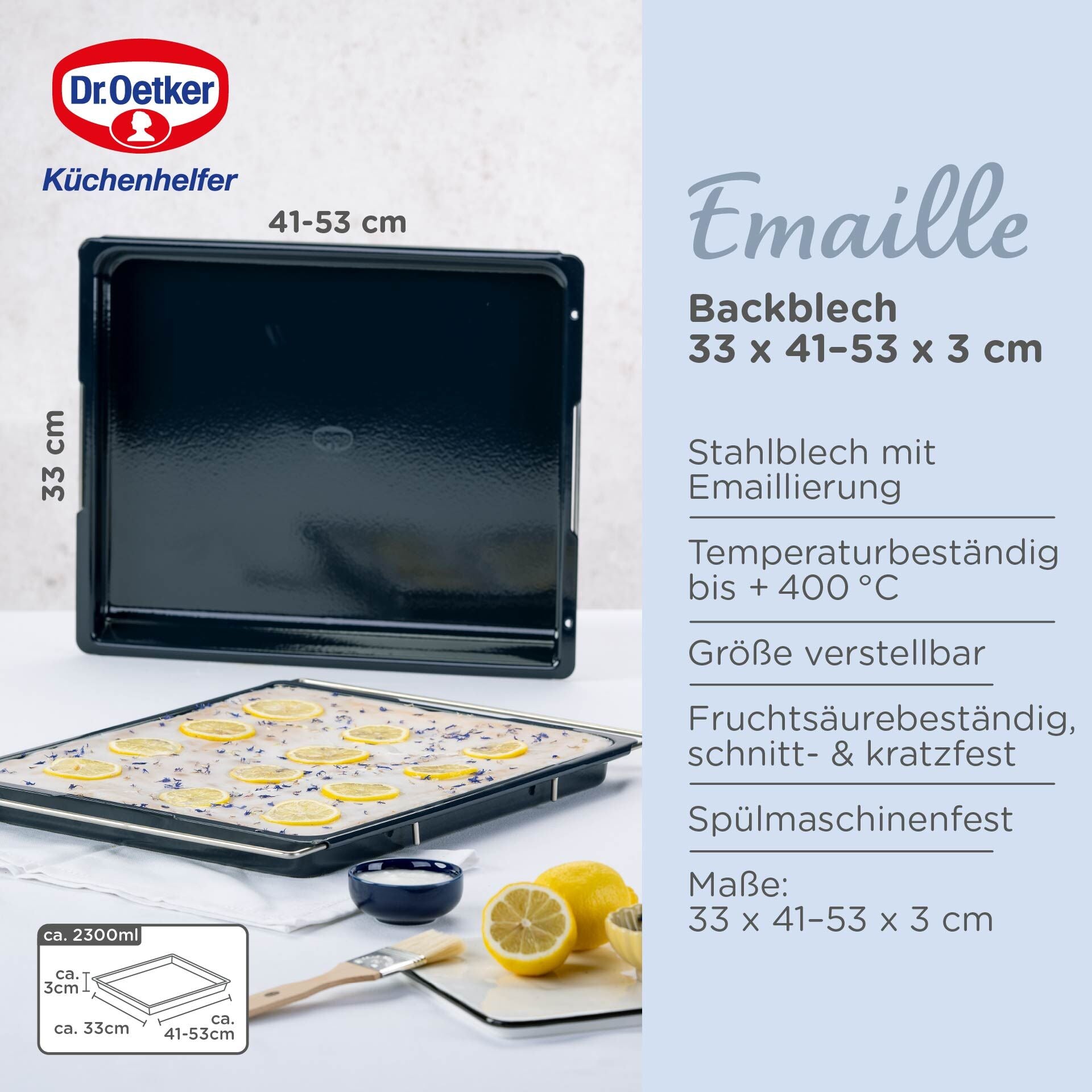 Bakeplate justerbar emaljert 33×41-53 cm PFAS-fri montert i ovn