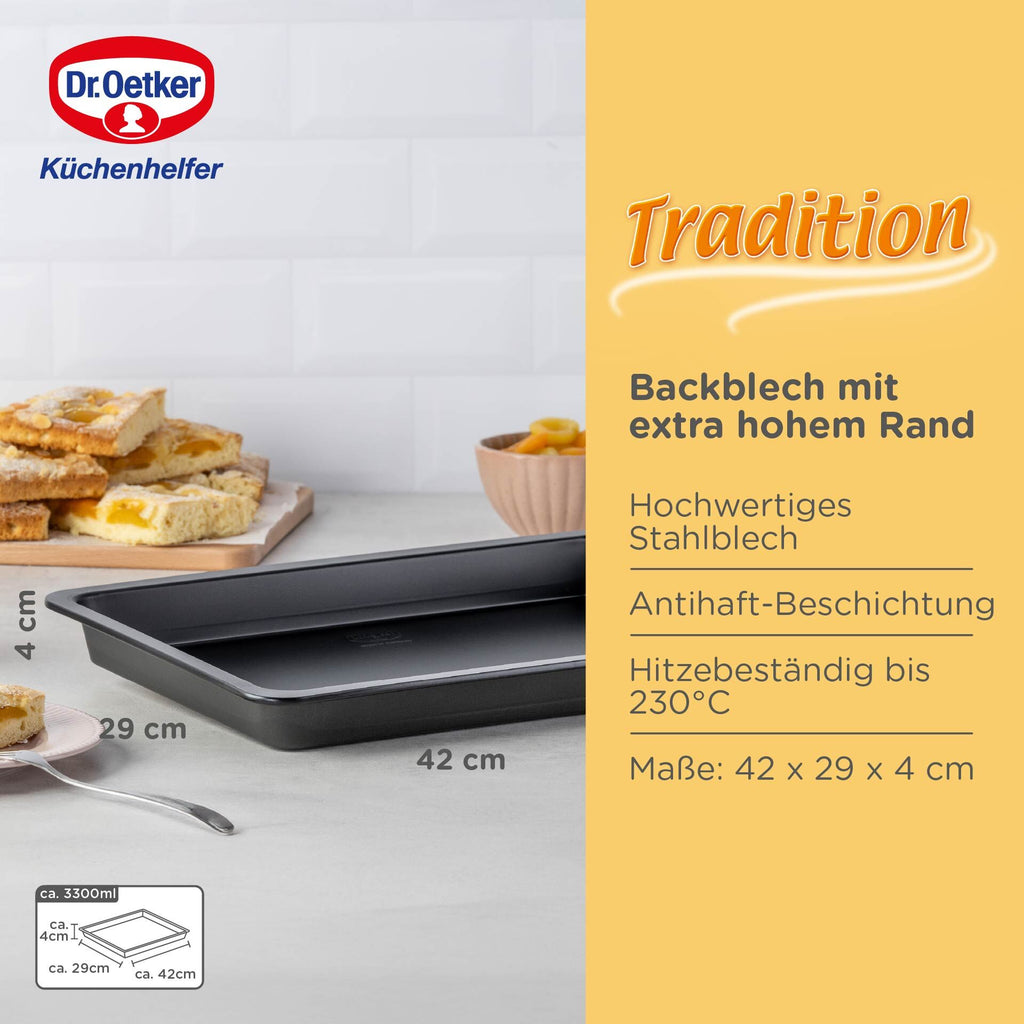 Bakeplate med ekstra høy kant 42x29 cm non-stick - Dr. Oetker montert i ovn