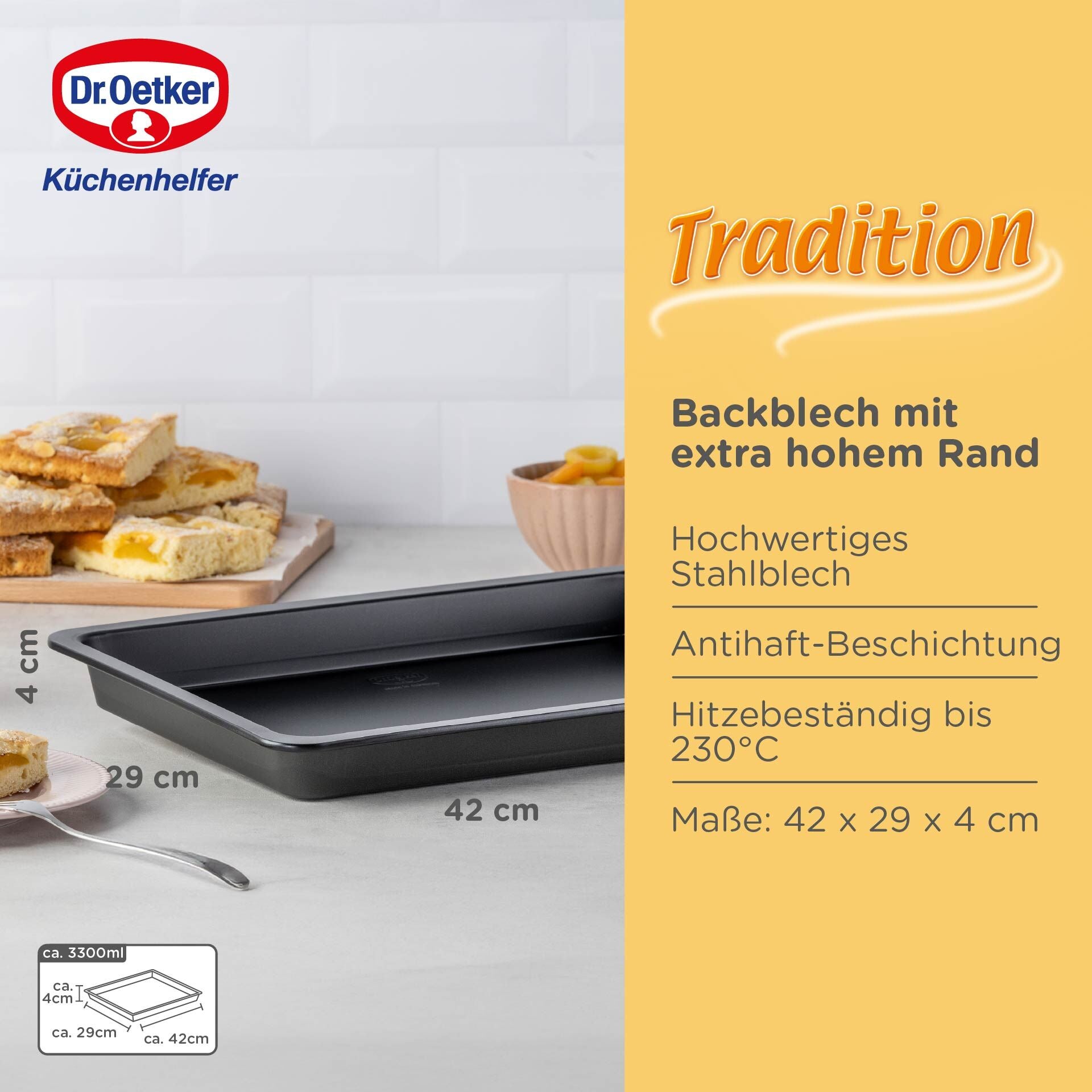 Bakeplate med ekstra høy kant 42x29 cm non-stick - Dr. Oetker montert i ovn
