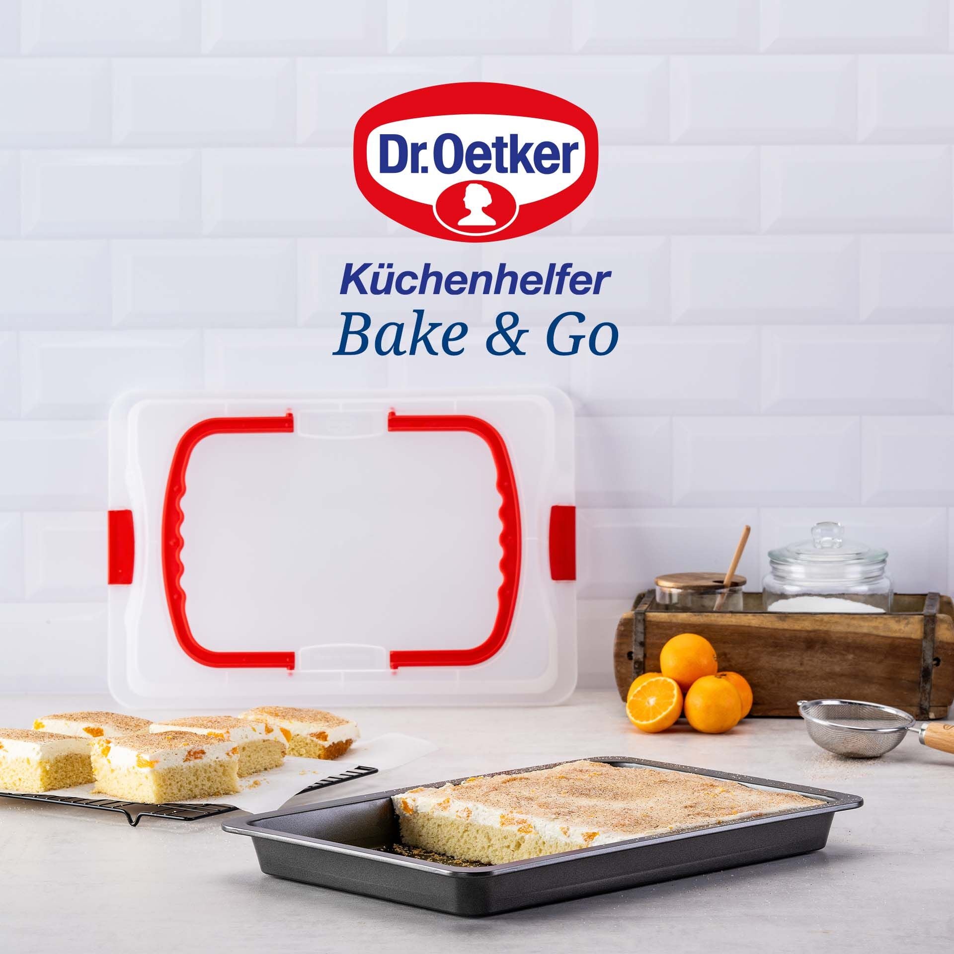 Bakeplate med lokk 29x42 cm Bake & Go detalj av låsemekanisme Dr. Oetker