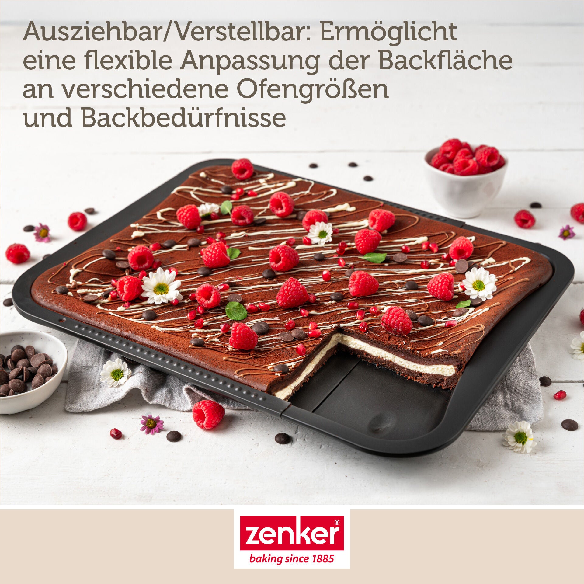 Bakeplate uttrekkbar 34,5-52 cm non-stick - Zenker med bakverk