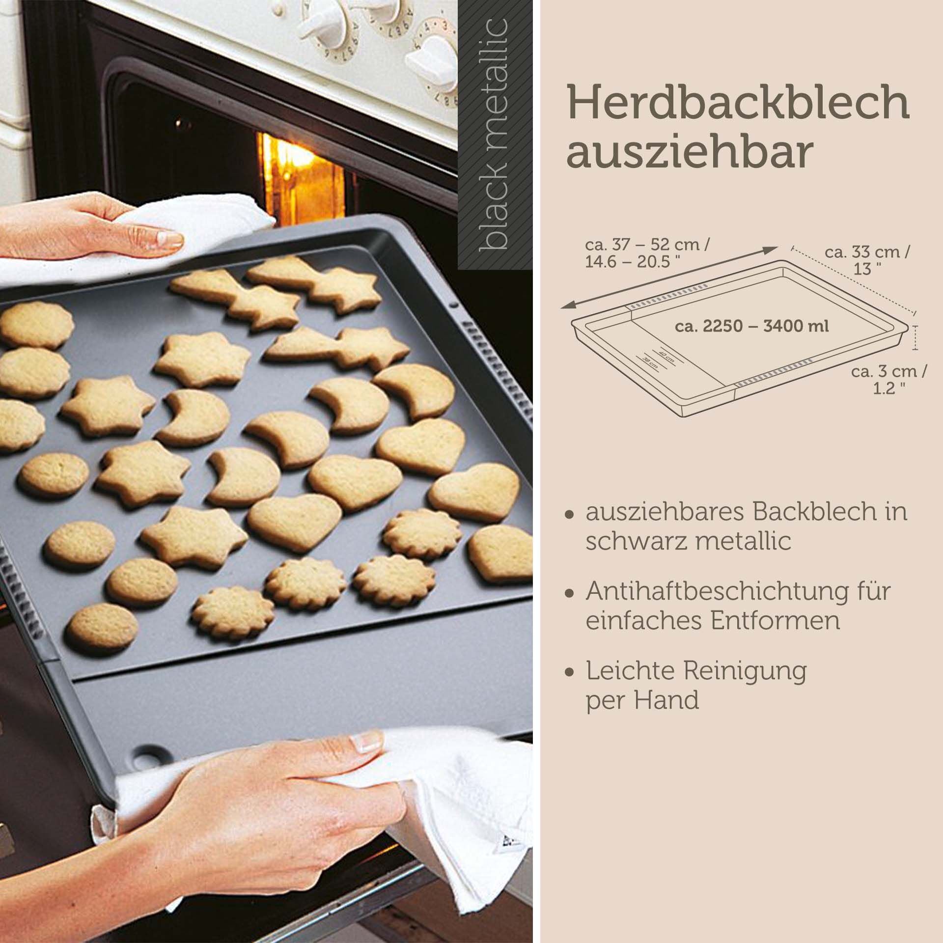Bakeplate uttrekkbar 37,5-52 cm non-stick med høy kant - Zenker uttrekkbar funksjon