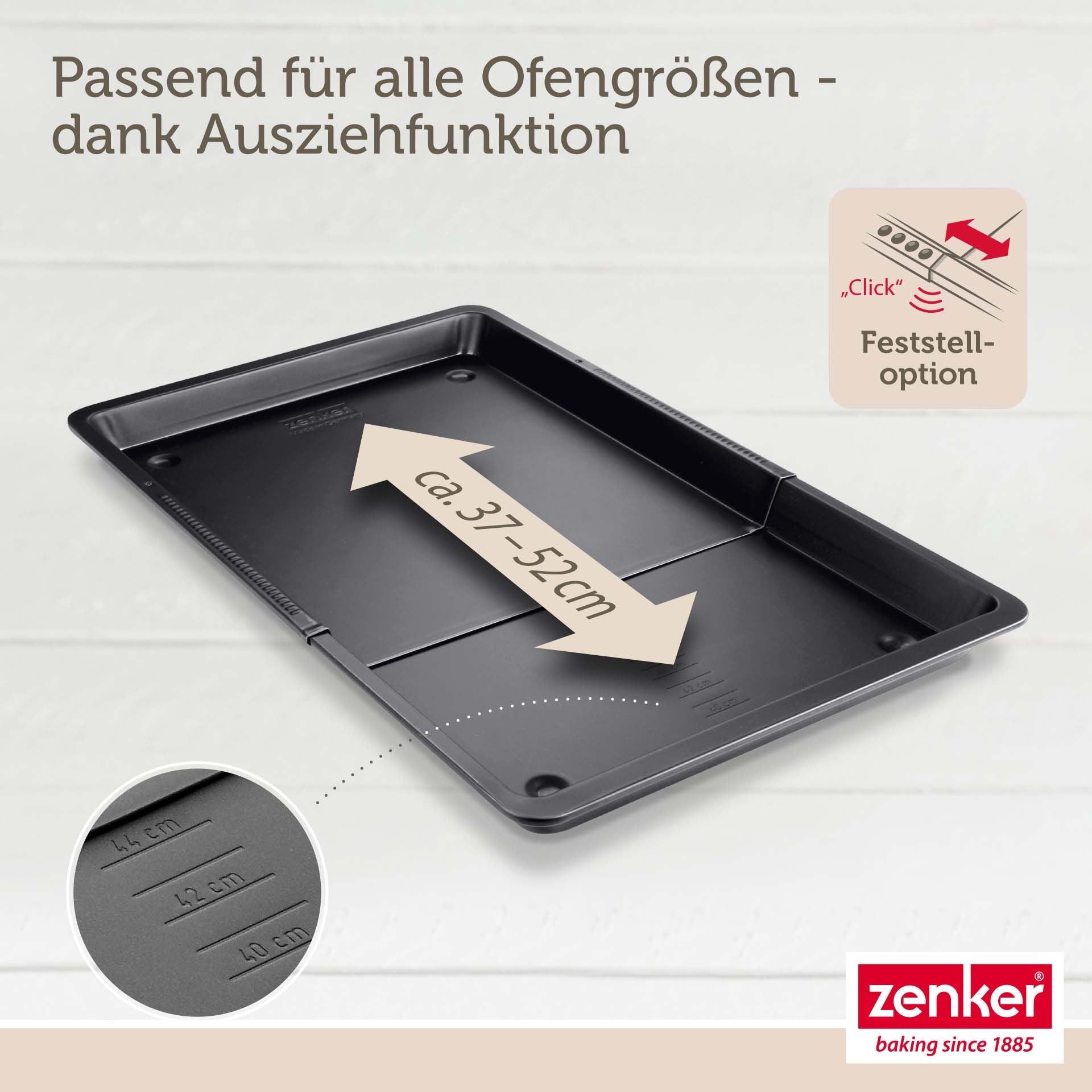 Bakeplate uttrekkbar 37,5-52 cm non-stick med høy kant - Zenker rengjort og klar til bruk