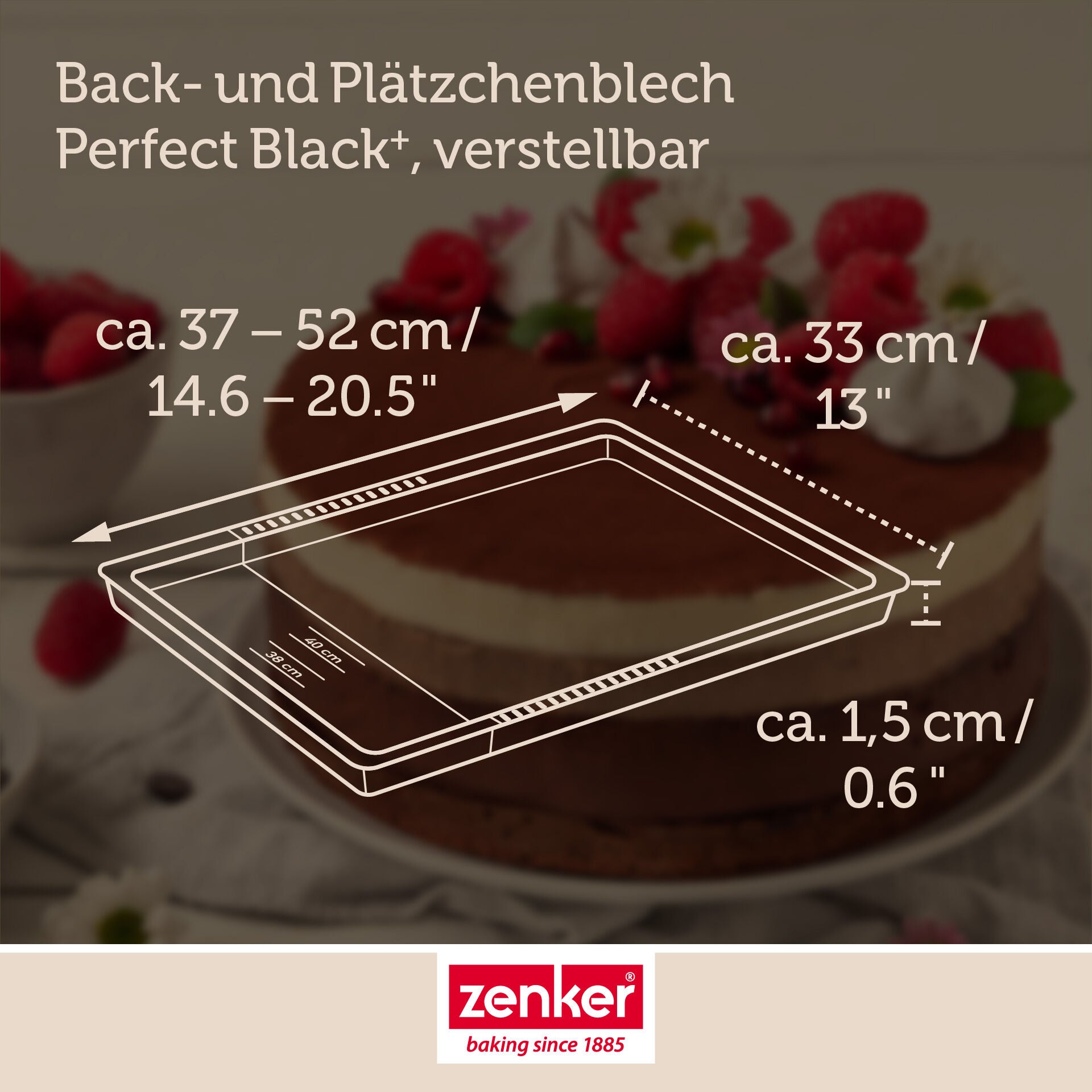 Nærbilde av justeringsmekanisme på Bakeplate uttrekkbar non-stick 37-52 cm PFAS-fri - Zenker