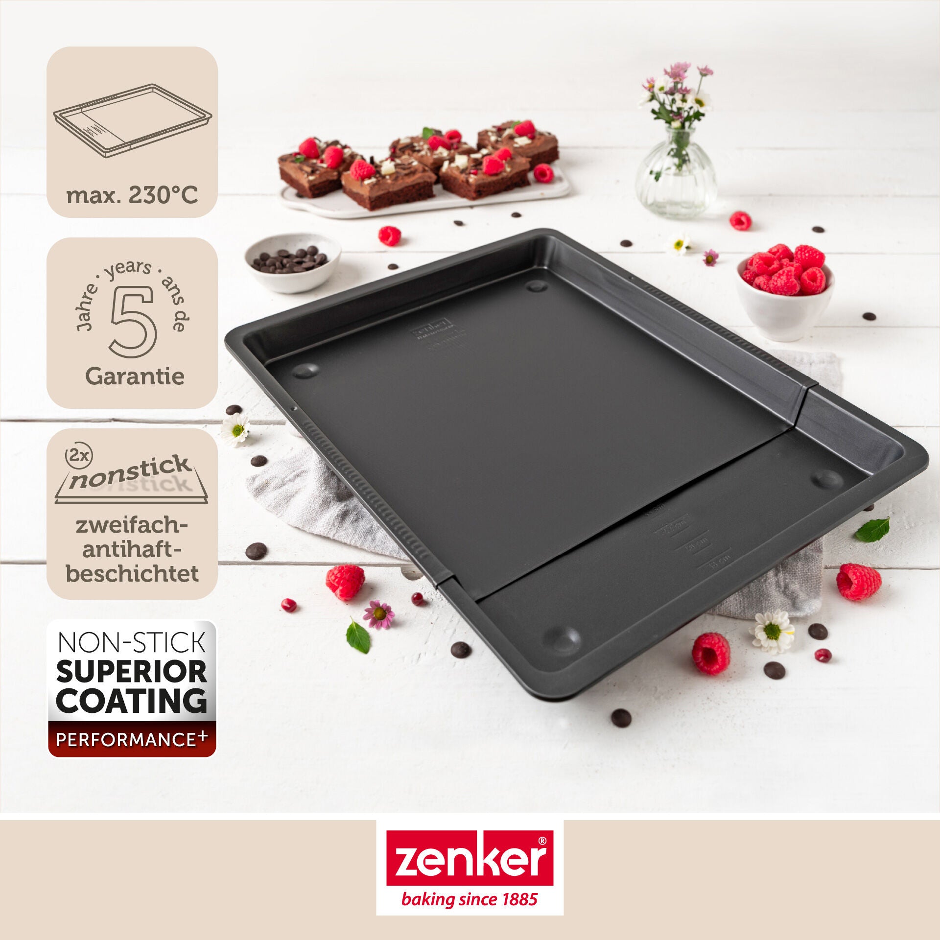 Bakeplate uttrekkbar 37-52 cm høy kant non-stick - Zenker detalj av kant