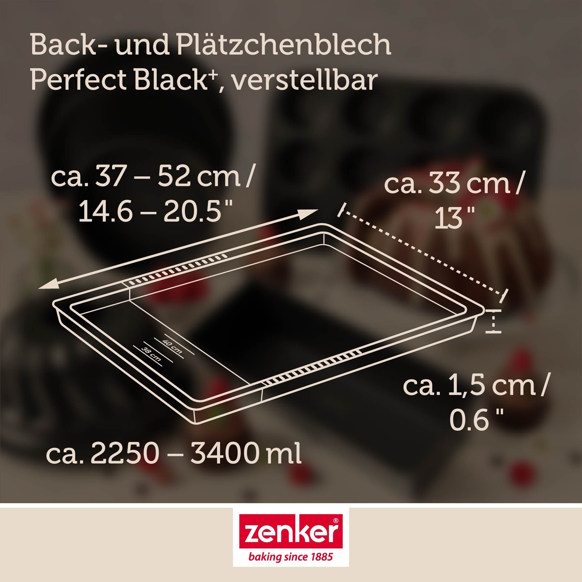 Bakeplate uttrekkbar 37-52 cm høy kant non-stick - Zenker montert i ovn
