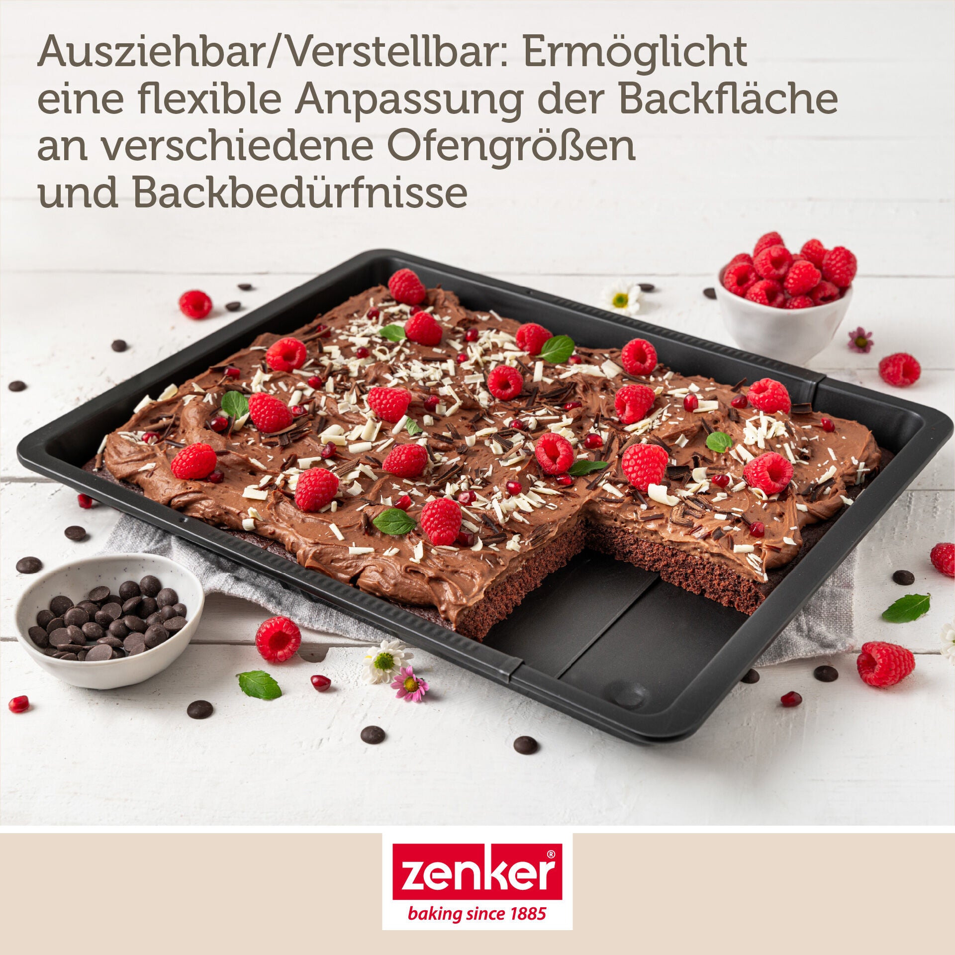 Bakeplate uttrekkbar 37-52 cm høy kant non-stick - Zenker justerbar lengde