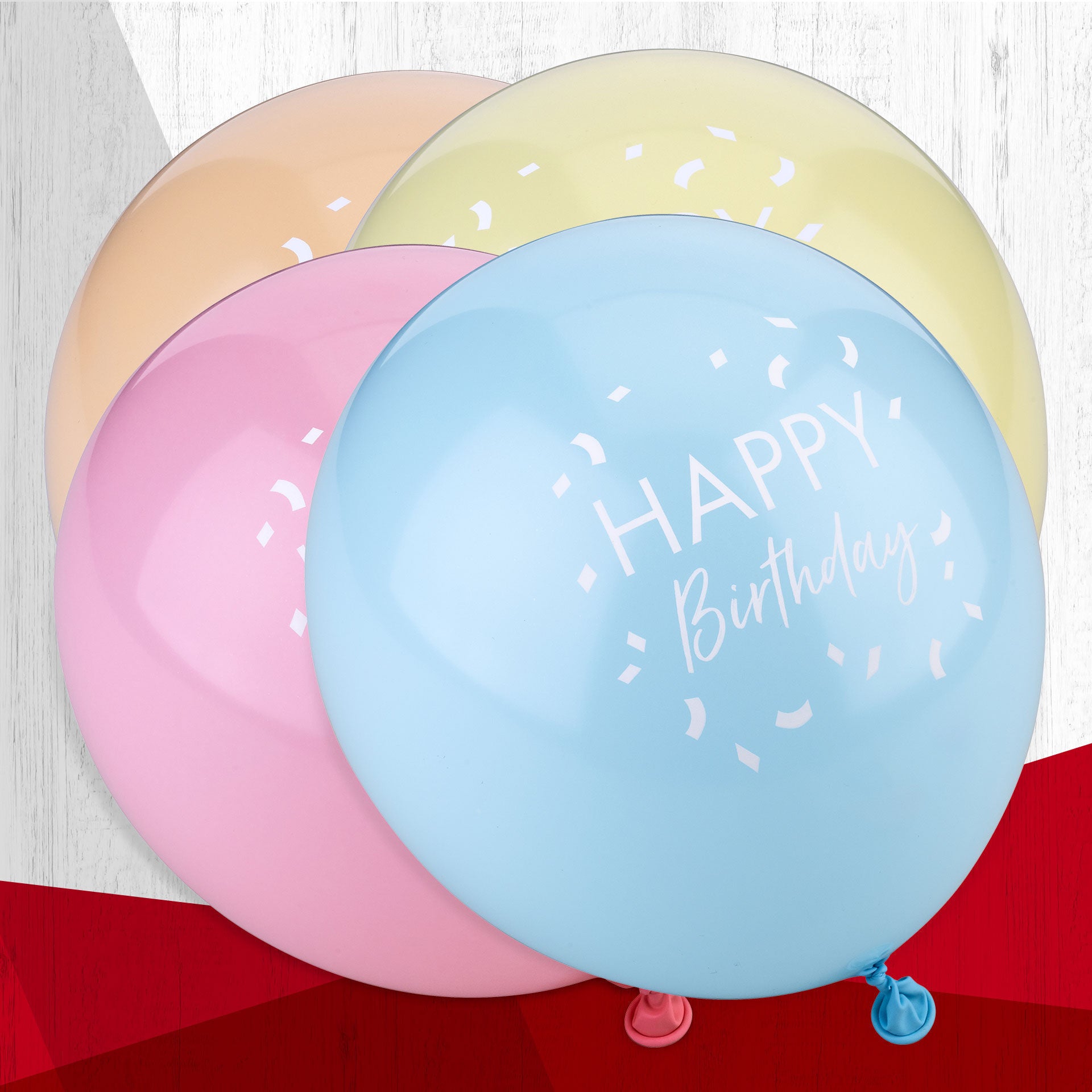 Ballonger Happy Birthday pastellfarger 8 stk detalj