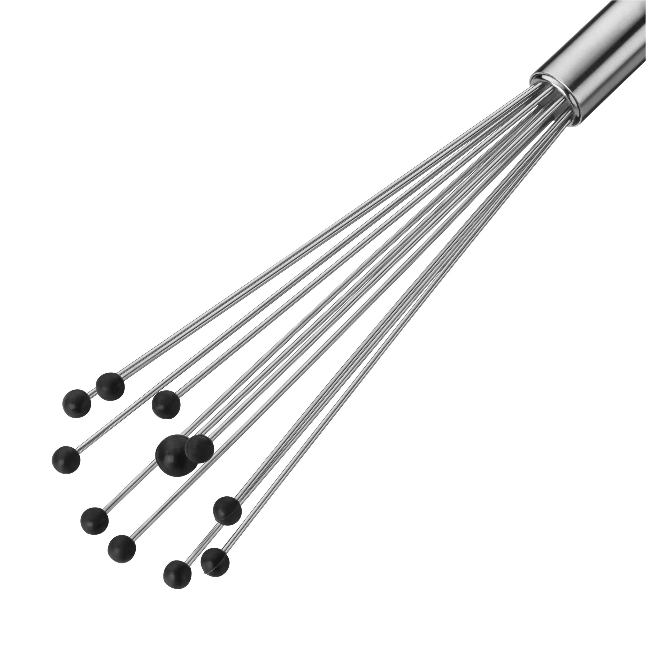Detaljbilde av silikonkulene på ballongvisp med silikonkuler 27 cm rustfritt stål