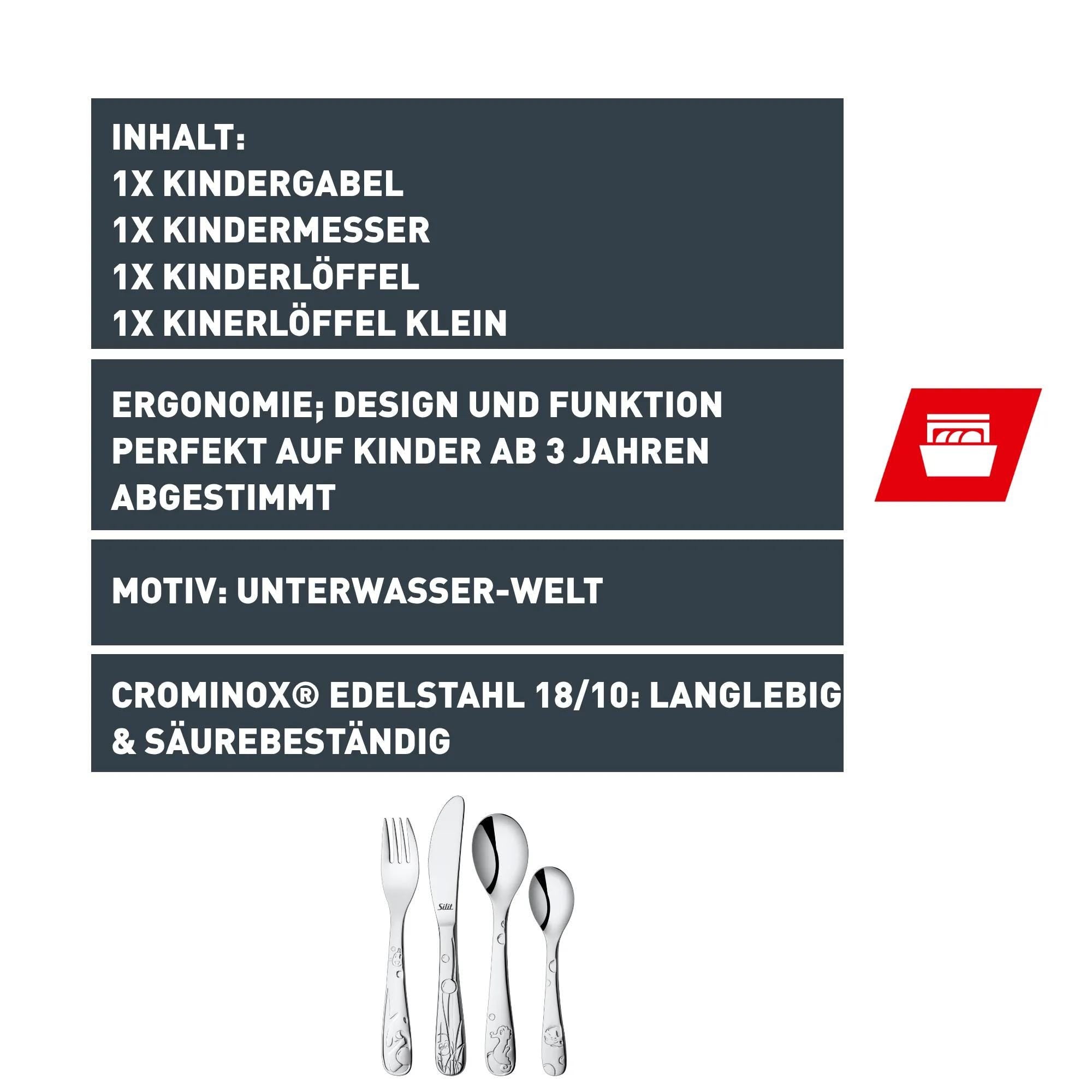 Barnebestikk Aquarama 4-delt rustfritt stål 18/10 - Silit nærbilde av motiv