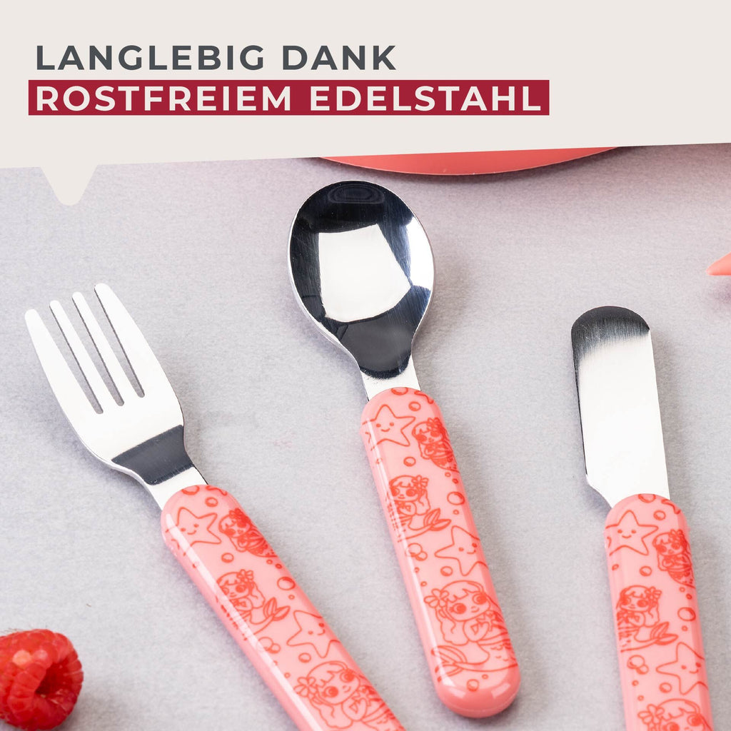 Barnebestikk havfrue rosa 3-delt rustfritt stål bruk