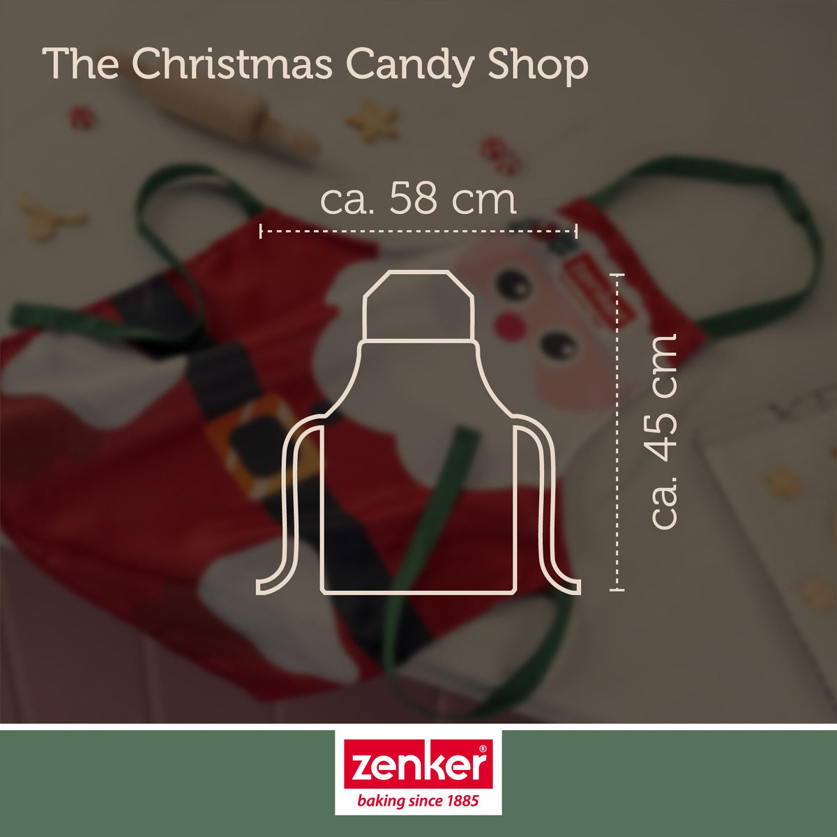Barn som baker julekaker i Barneforkle The Christmas Candy Shop rød 58×45 cm - Zenker