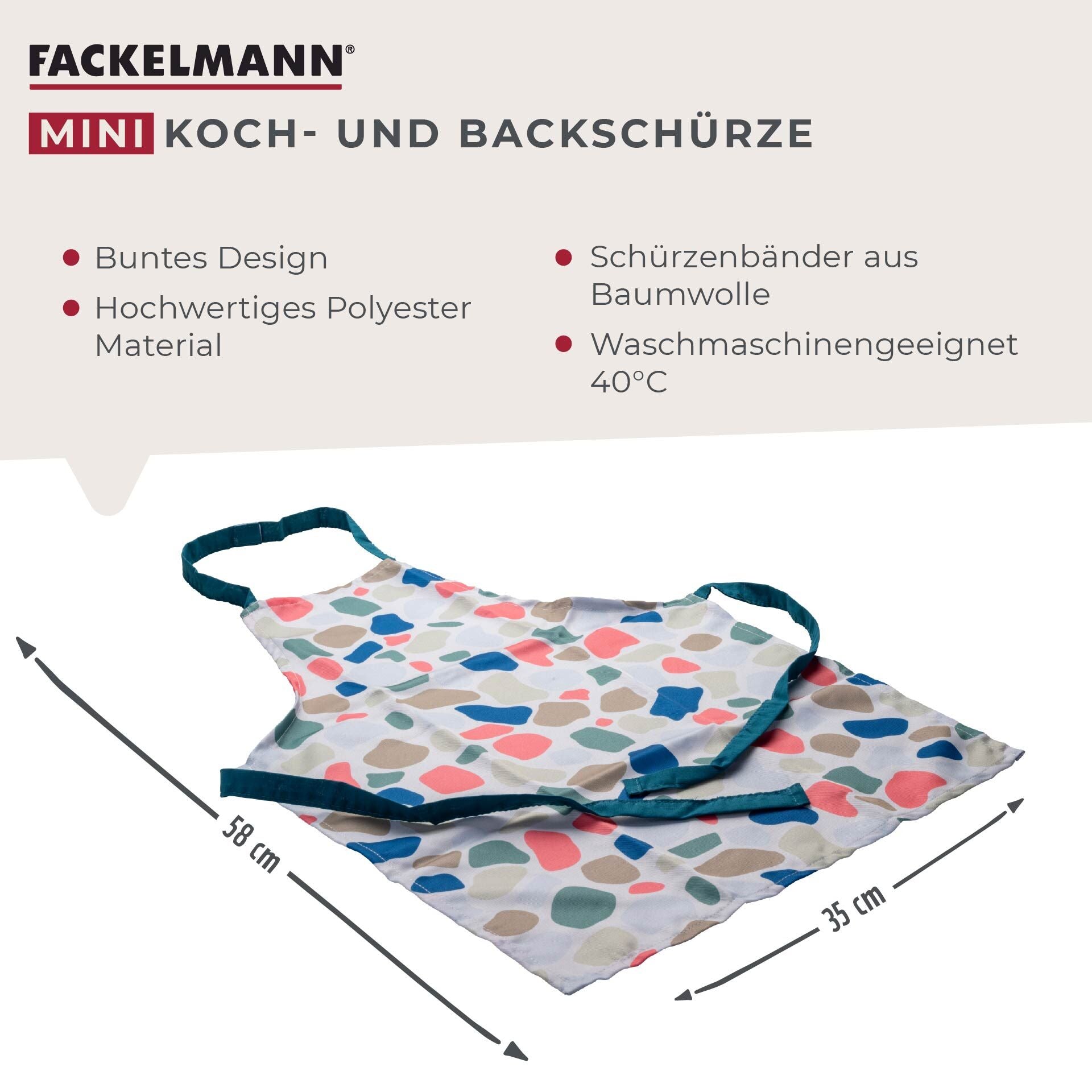 Barneforkle fargerikt polyester 58x45 cm med borrelås - detalj stoff