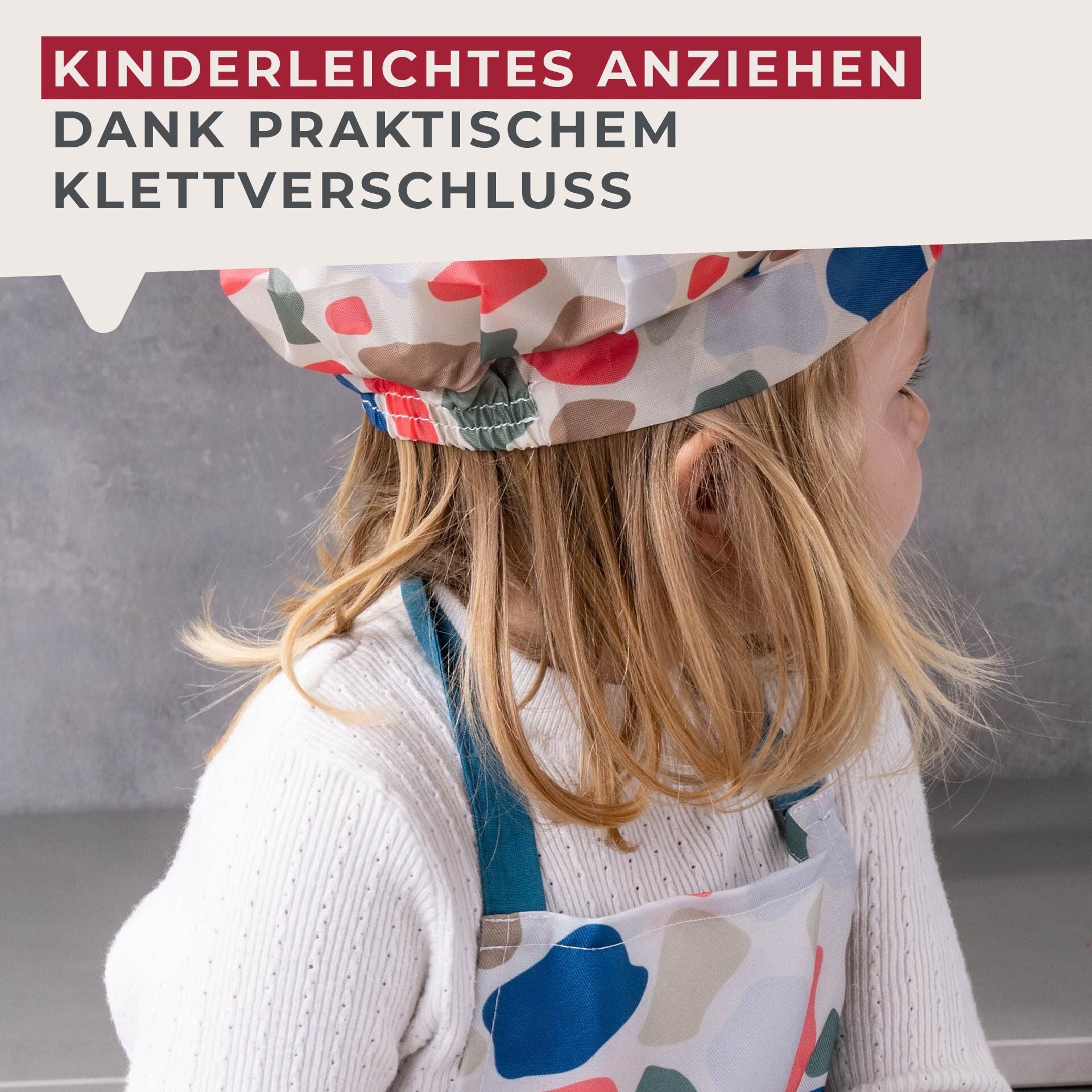 Barneforkle fargerikt polyester 58x45 cm med borrelås - montert på barn