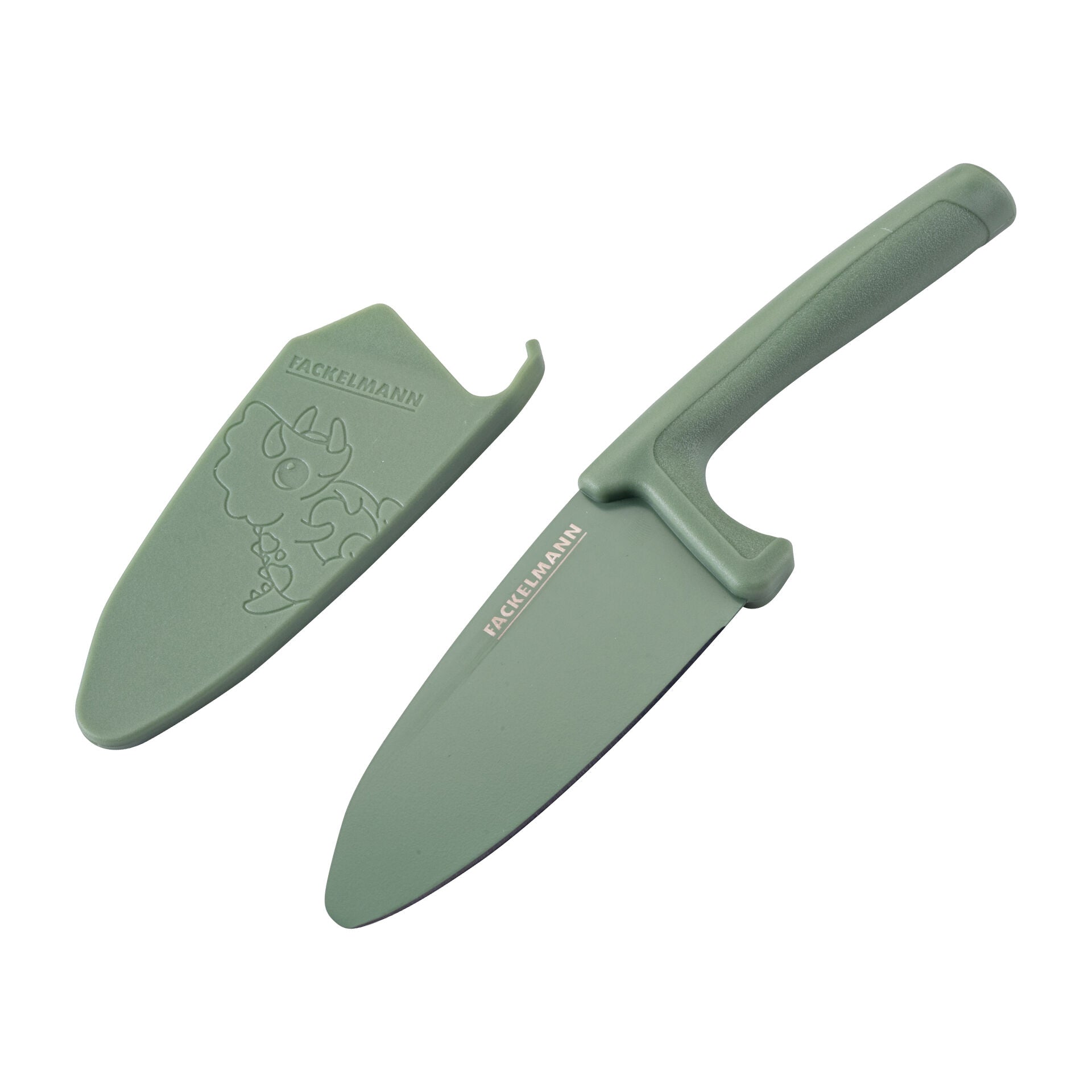 Barnekniv med knivbeskytter dino 9,5 cm 2-delt sett - forfra