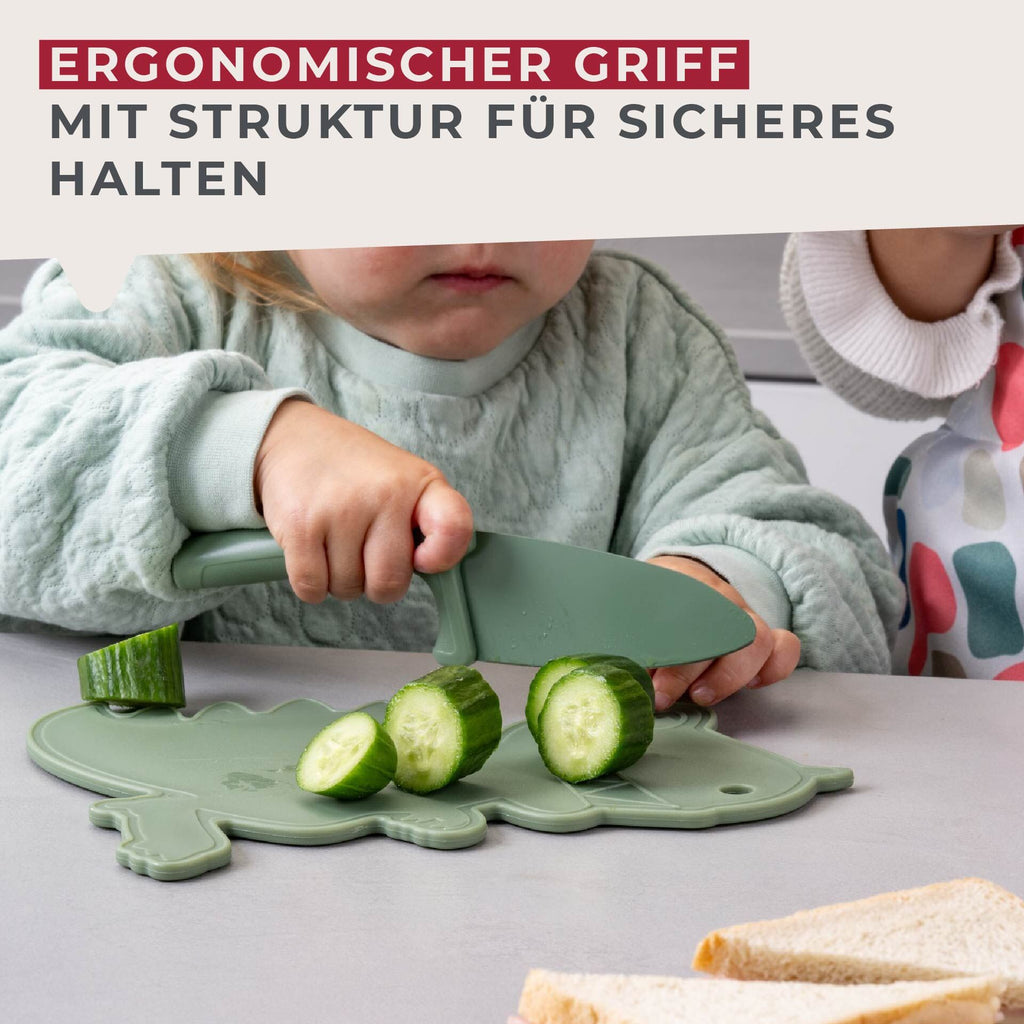 Barnekniv med knivbeskytter dino 9,5 cm 2-delt sett - knivbeskytter detalj