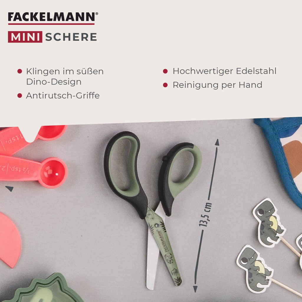 Nærbilde av håndtak på Barnesaks med dinosaurdesign rustfritt stål