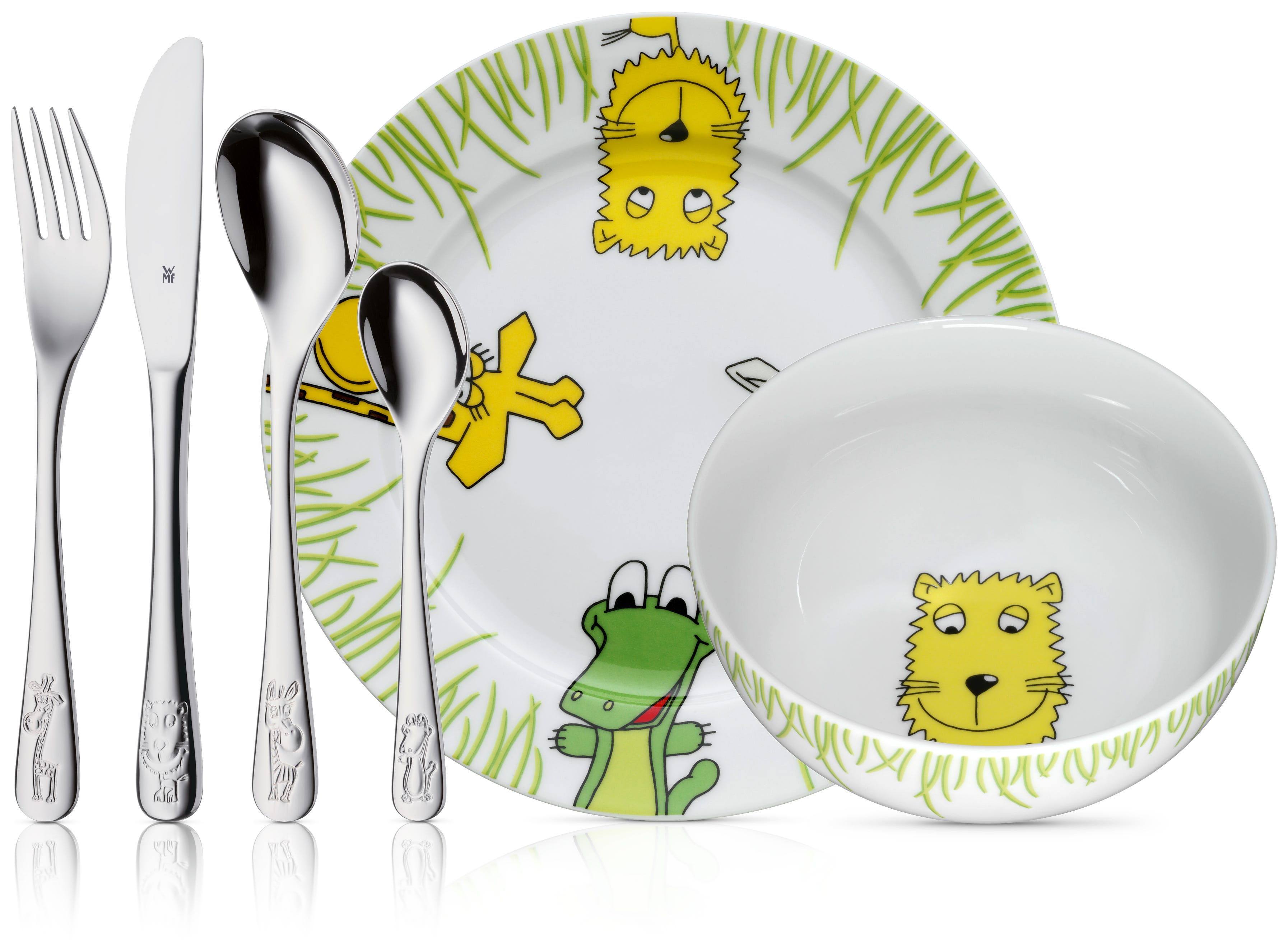 Barneservise og bestikk Safari 6-delt porselen bakside