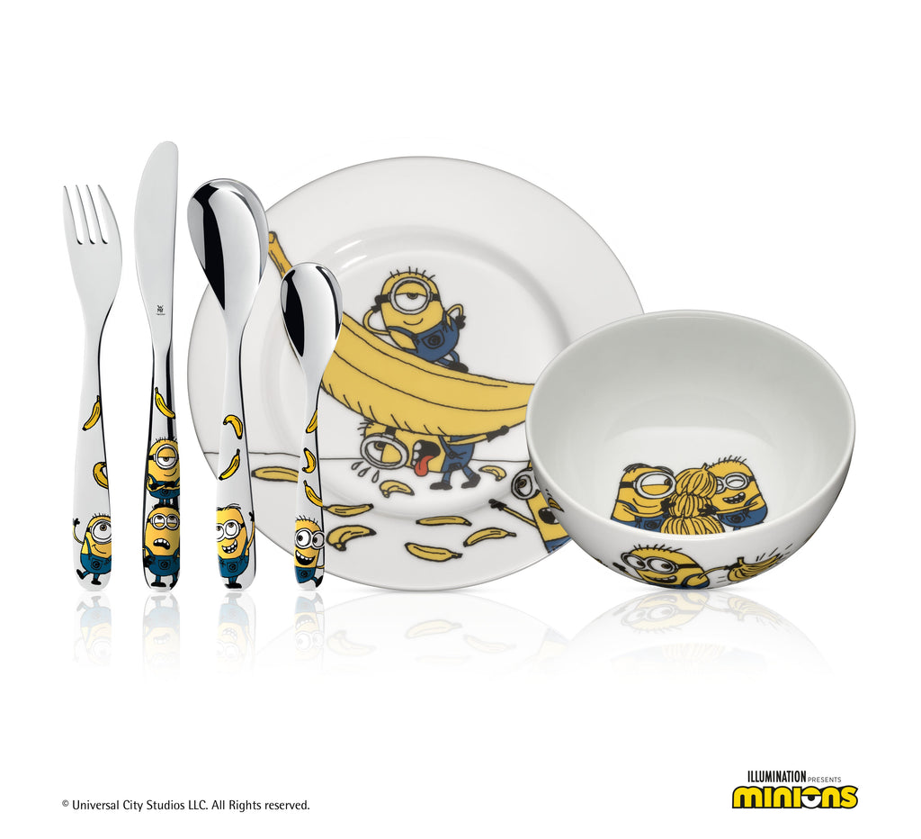 Barneservise Minions® 6-delt bestikk og porselen montert