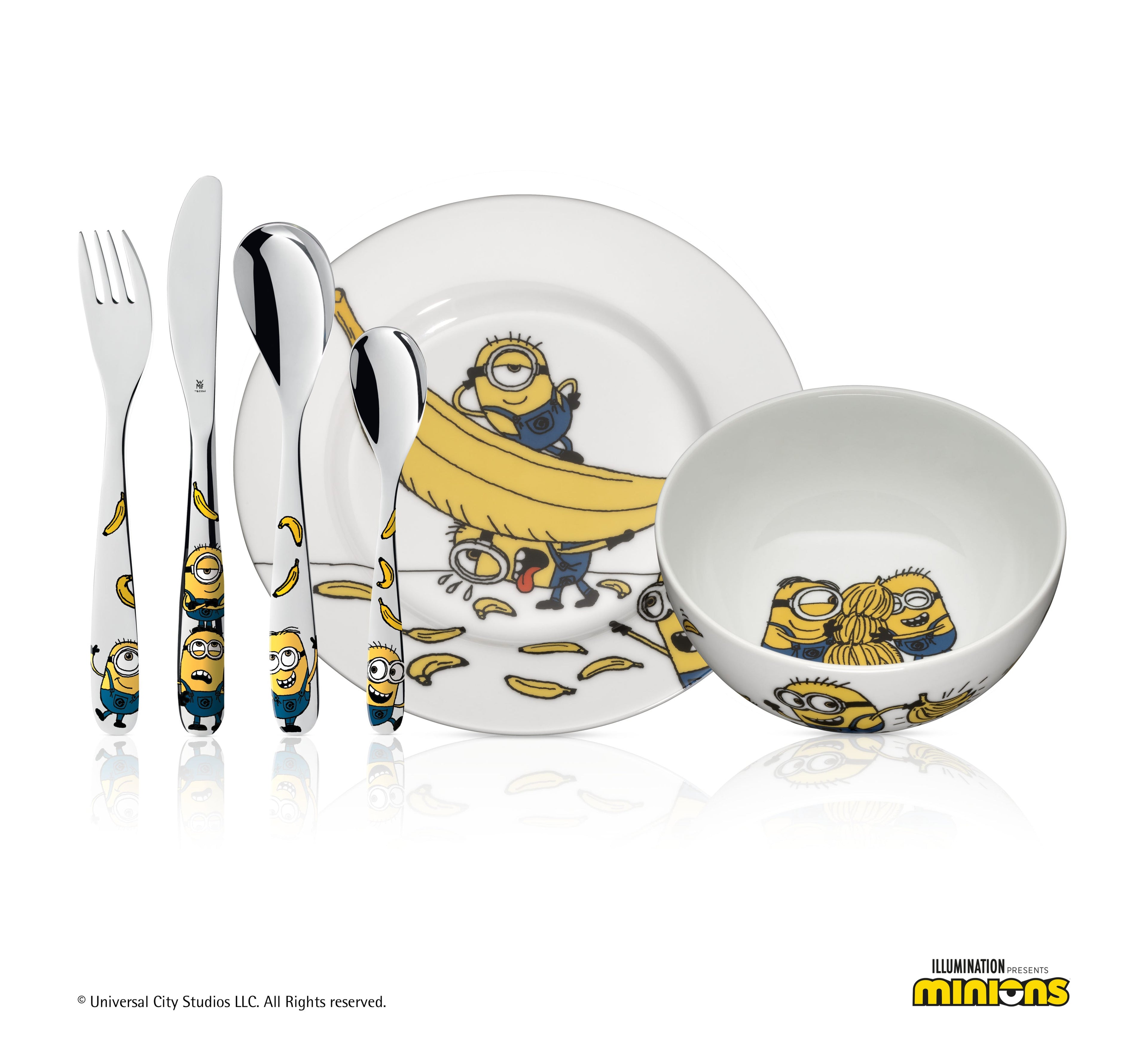 Barneservise Minions® 6-delt bestikk og porselen montert