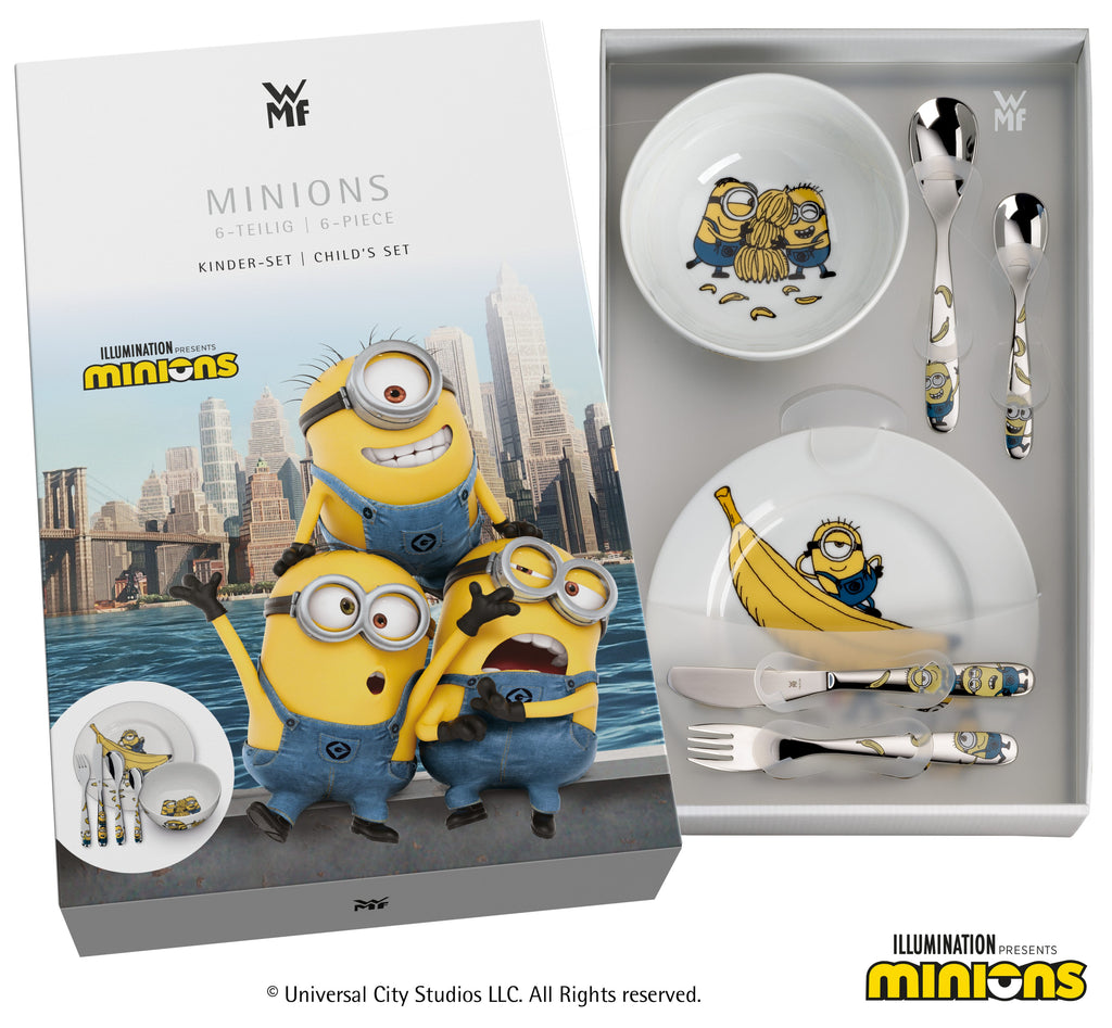 Barneservise Minions® 6-delt bestikk og porselen i gaveeske