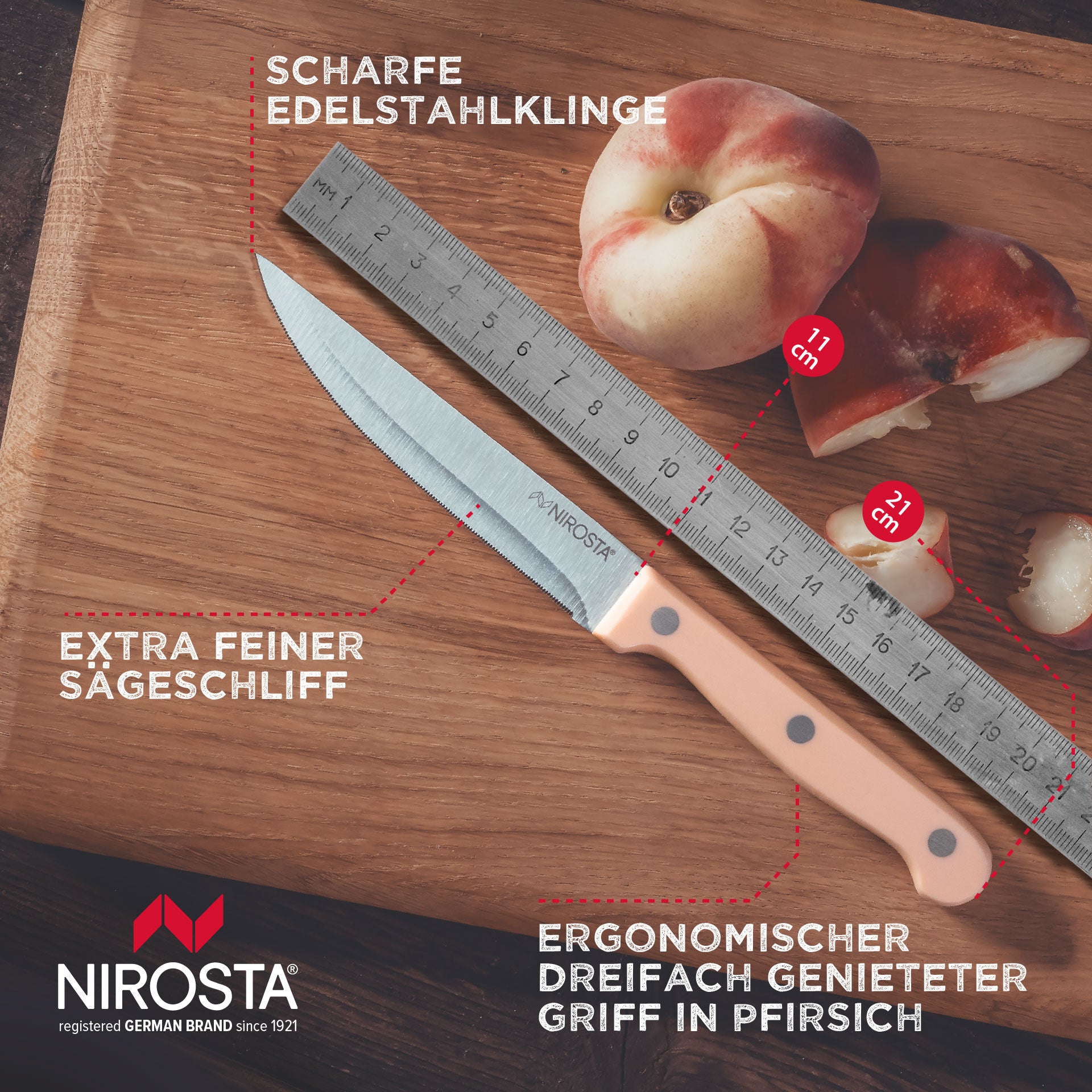 Biffkniv 11 cm rustfritt stål Peachy Sun - Nirosta montert på skjærefjøl