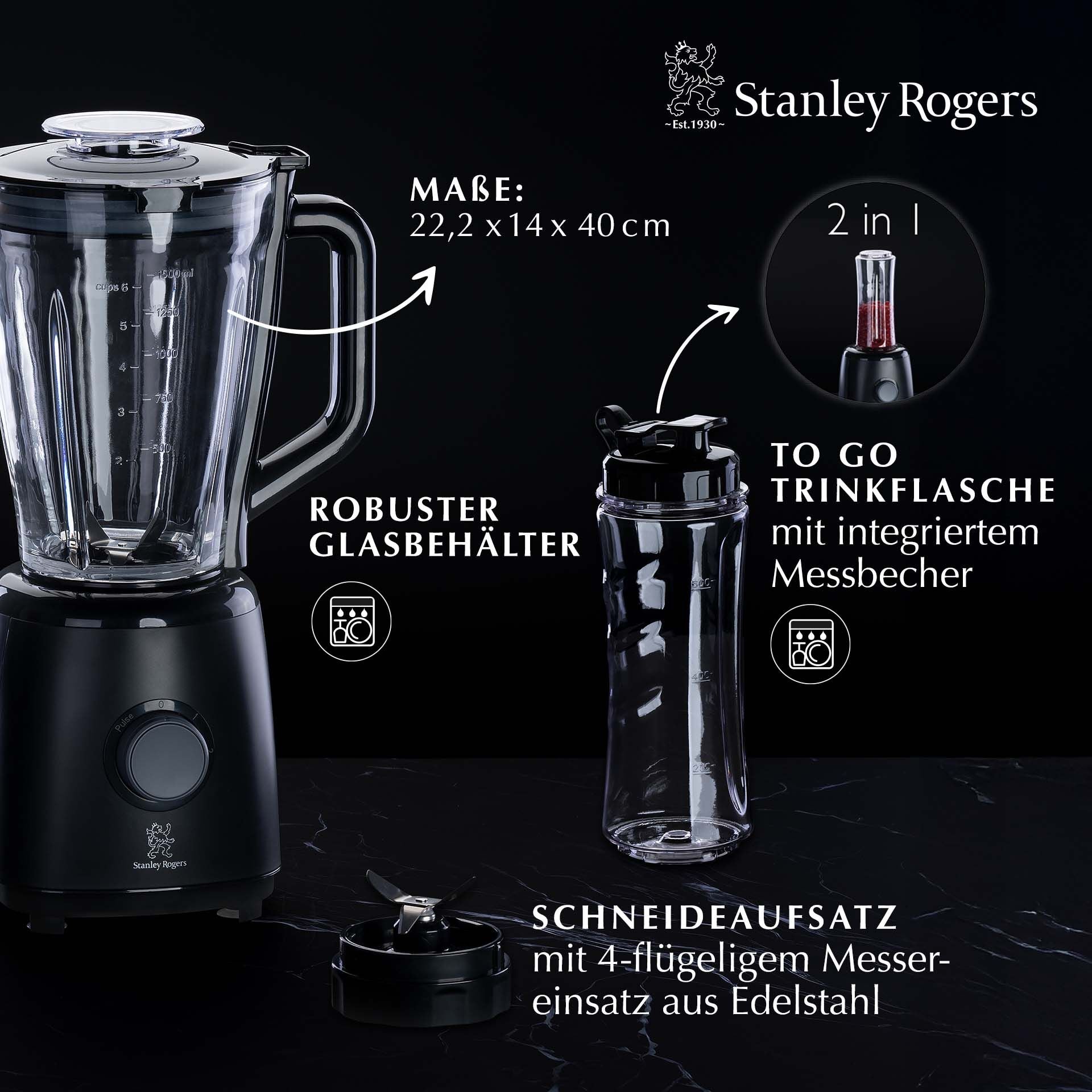 Blender glass 1,5 L 600W - Stanley Rogers med To-Go flaske
