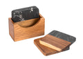 Bordskånere marmor/akasietre svart/natur 10x10 cm med holder forfra