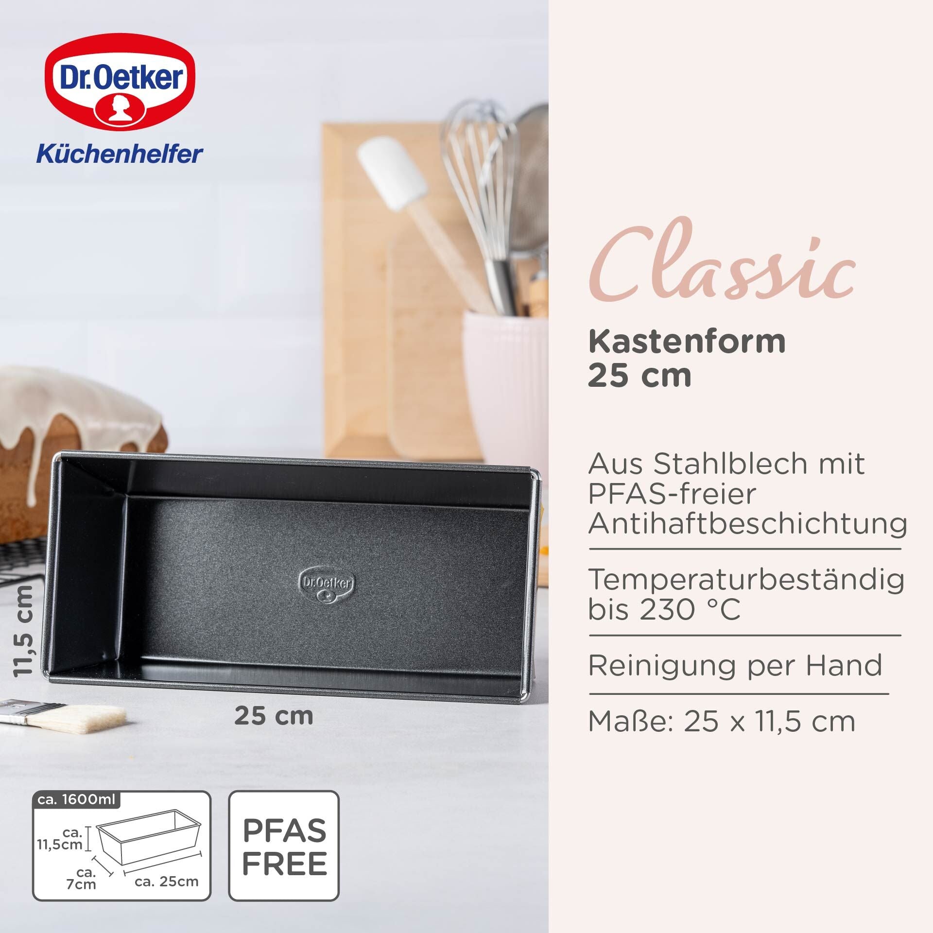 Montert brødform 25 cm non-stick PFAS-fri stål Dr. Oetker i ovn