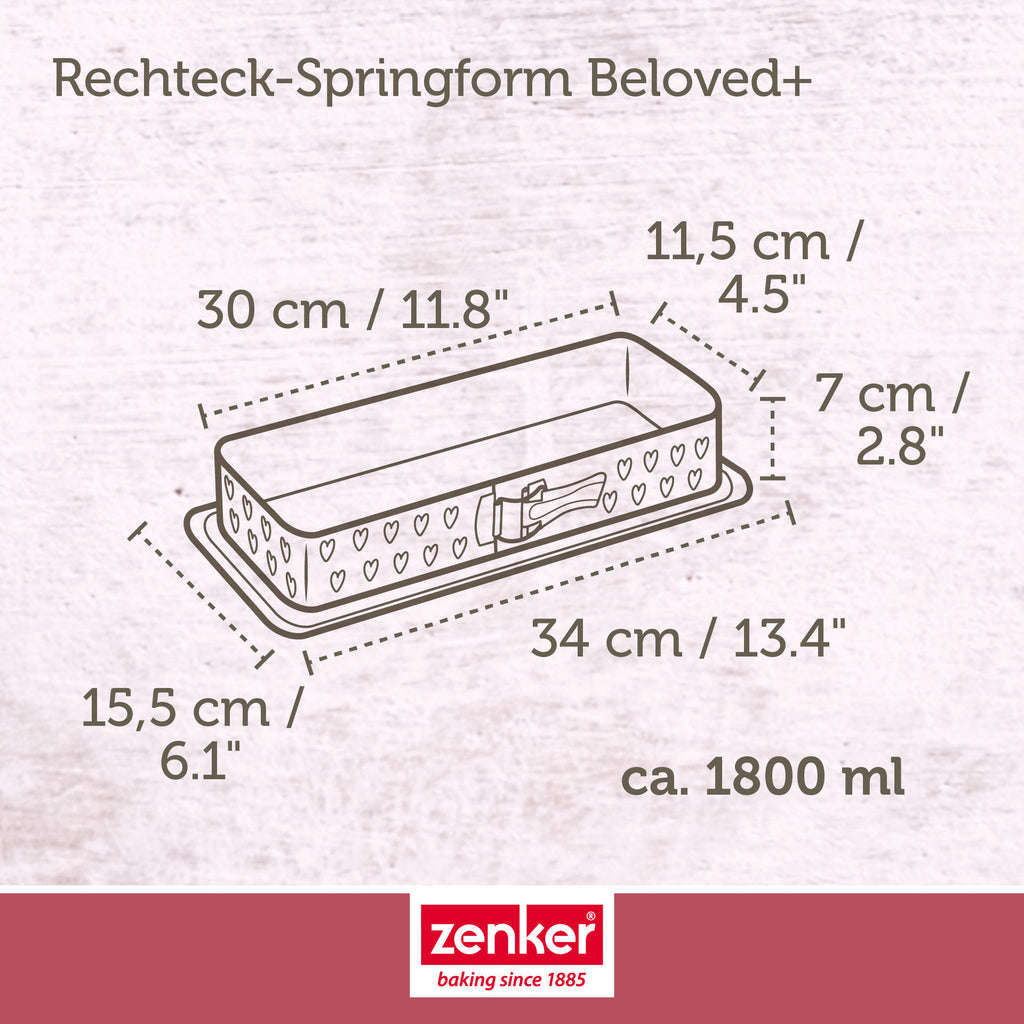 Nærbilde av hjerteprydet ramme på Brødform springform 30x11,5 cm non-stick PFAS-fri Zenker