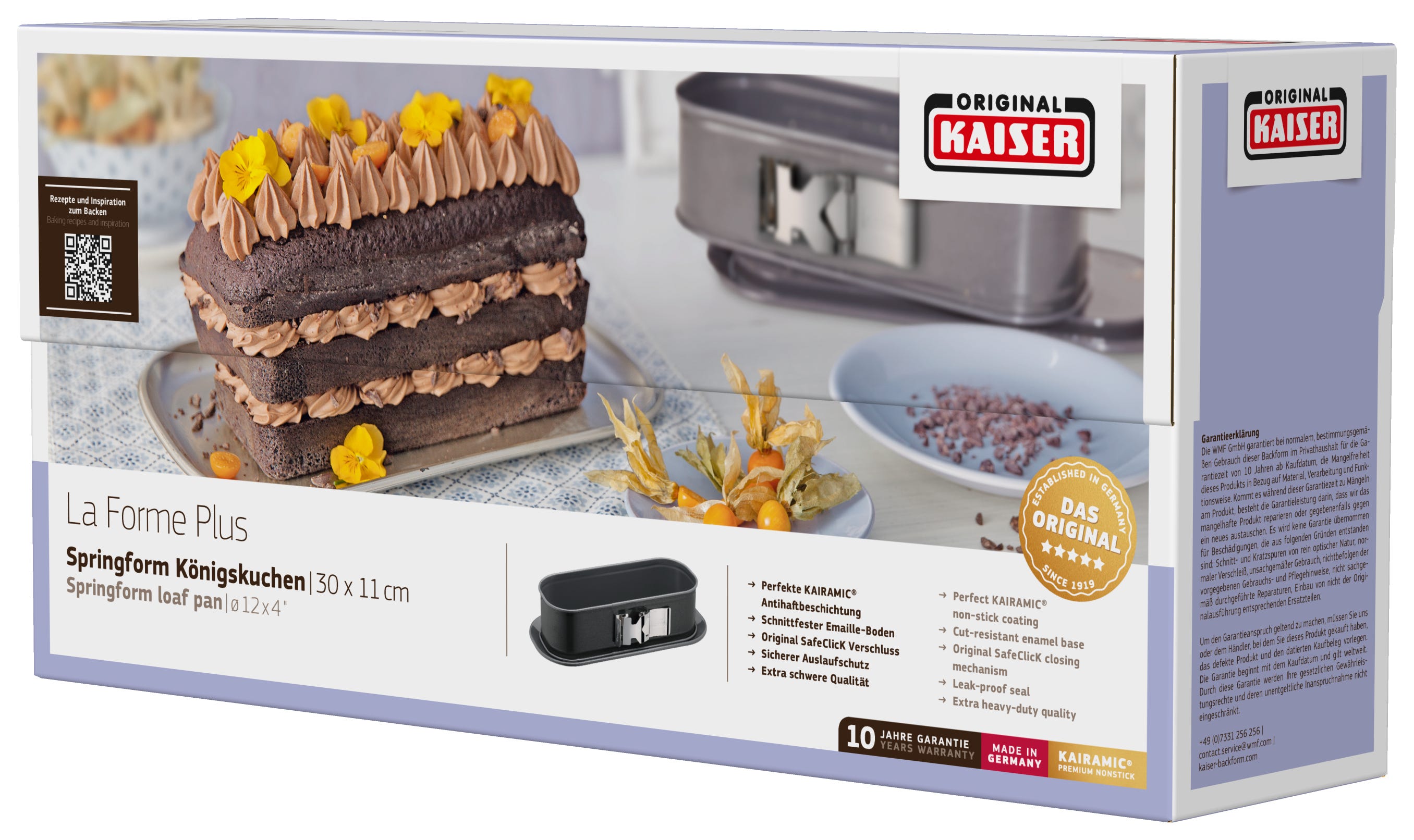 Brødform springform 30x11 cm non-stick SafeClick - Kaiser visning av emaljert bunn