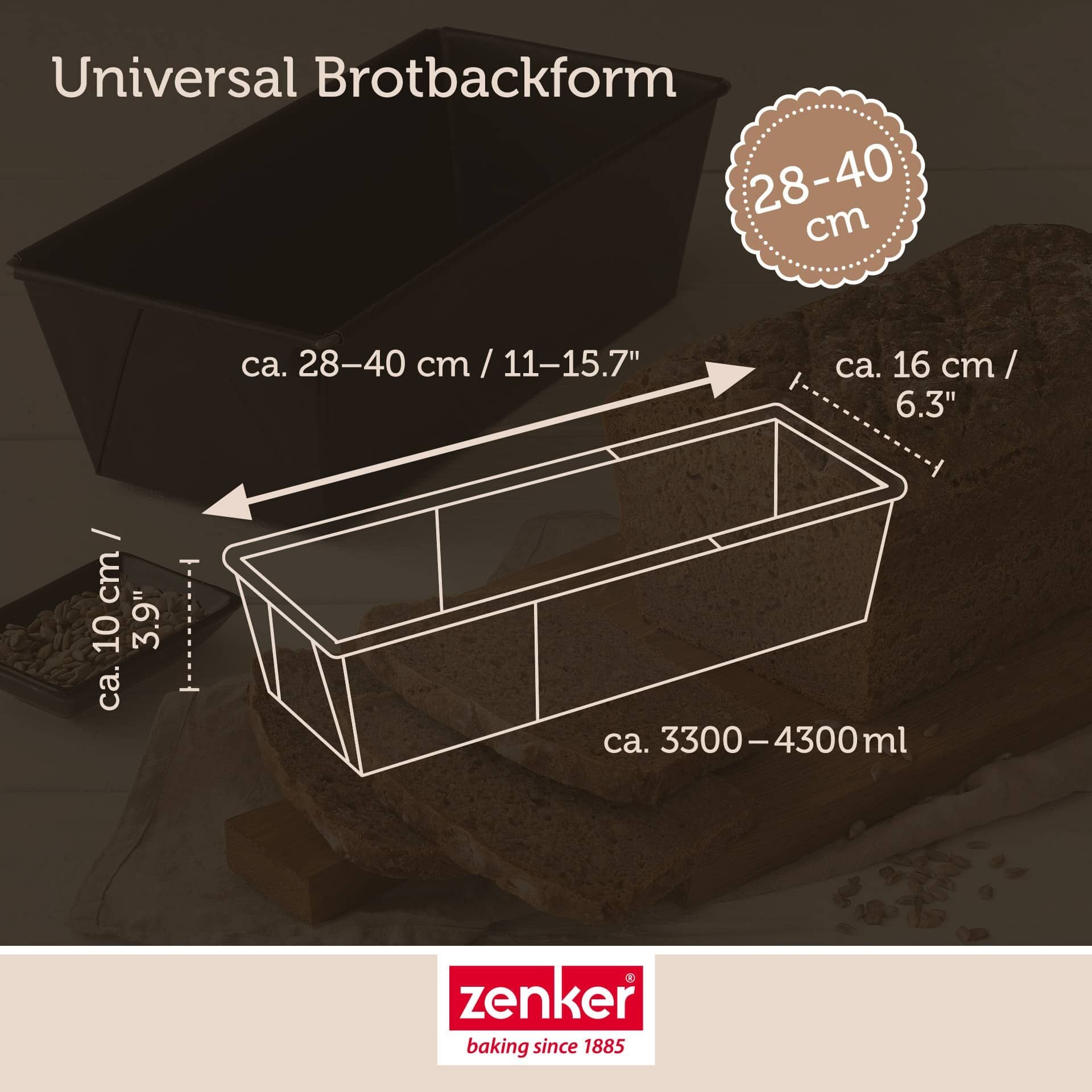 Brødform uttrekkbar 28-40 cm non-stick svart - Zenker montert i ovn