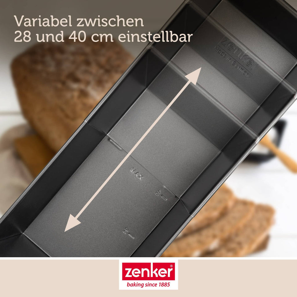 Nærbilde av justeringsmekanisme på Brødform uttrekkbar 28-40 cm non-stick svart - Zenker