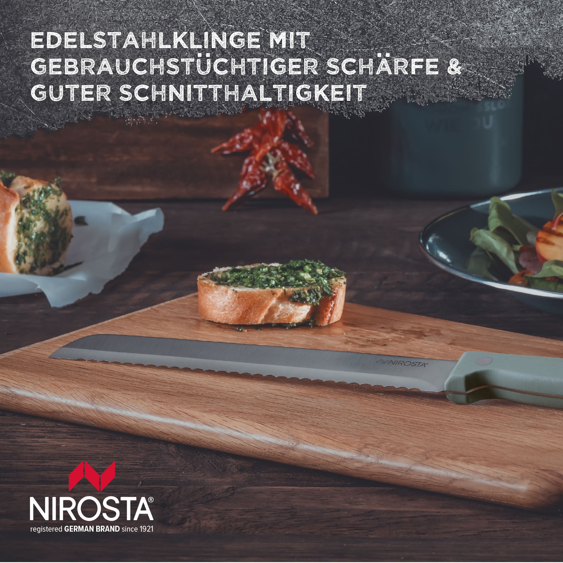 Brødkniv Trio 20 cm rustfritt stål bølgeslipt med håndtak