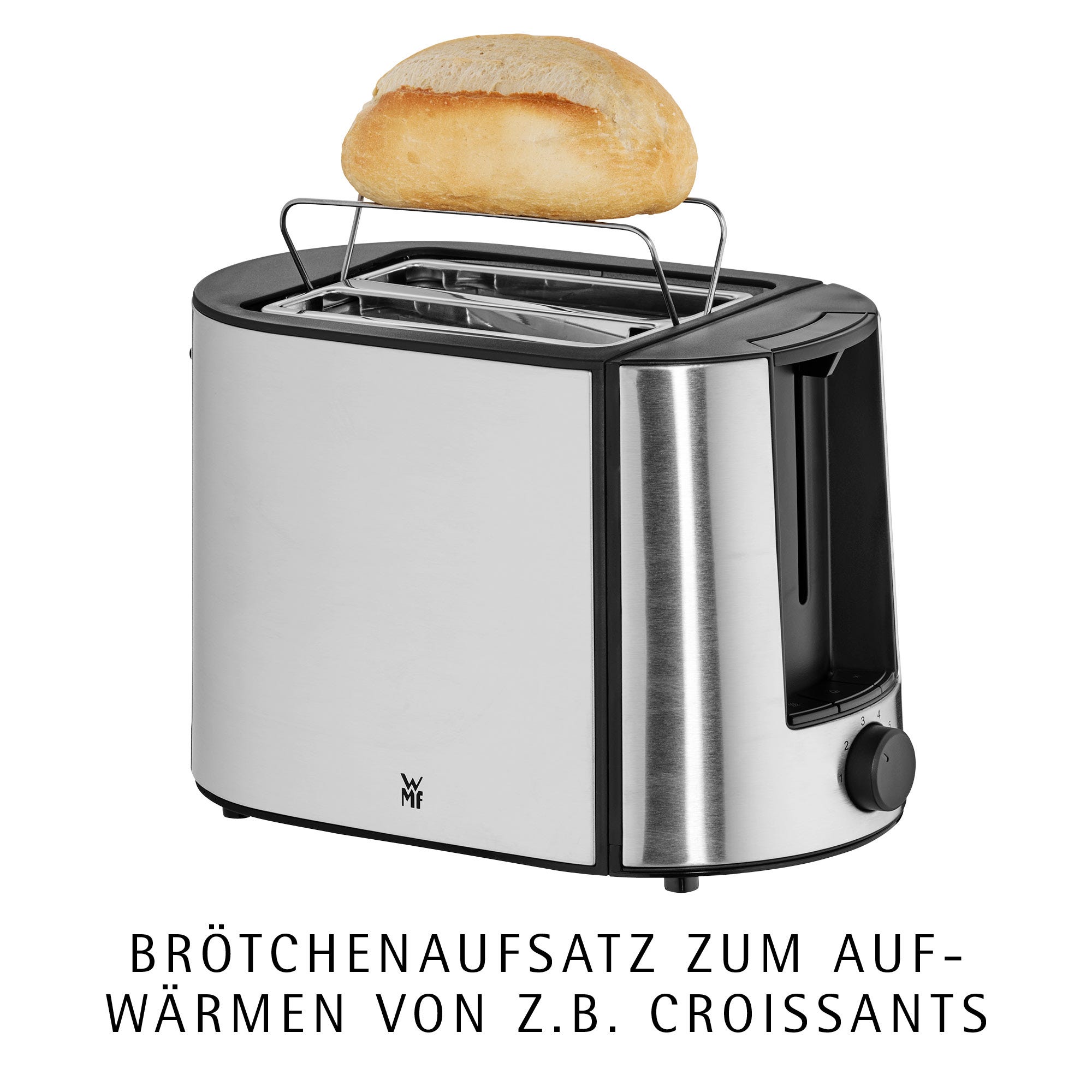 Brødrister Bueno Pro 2 skiver med bollevarmer cromargan sideprofil