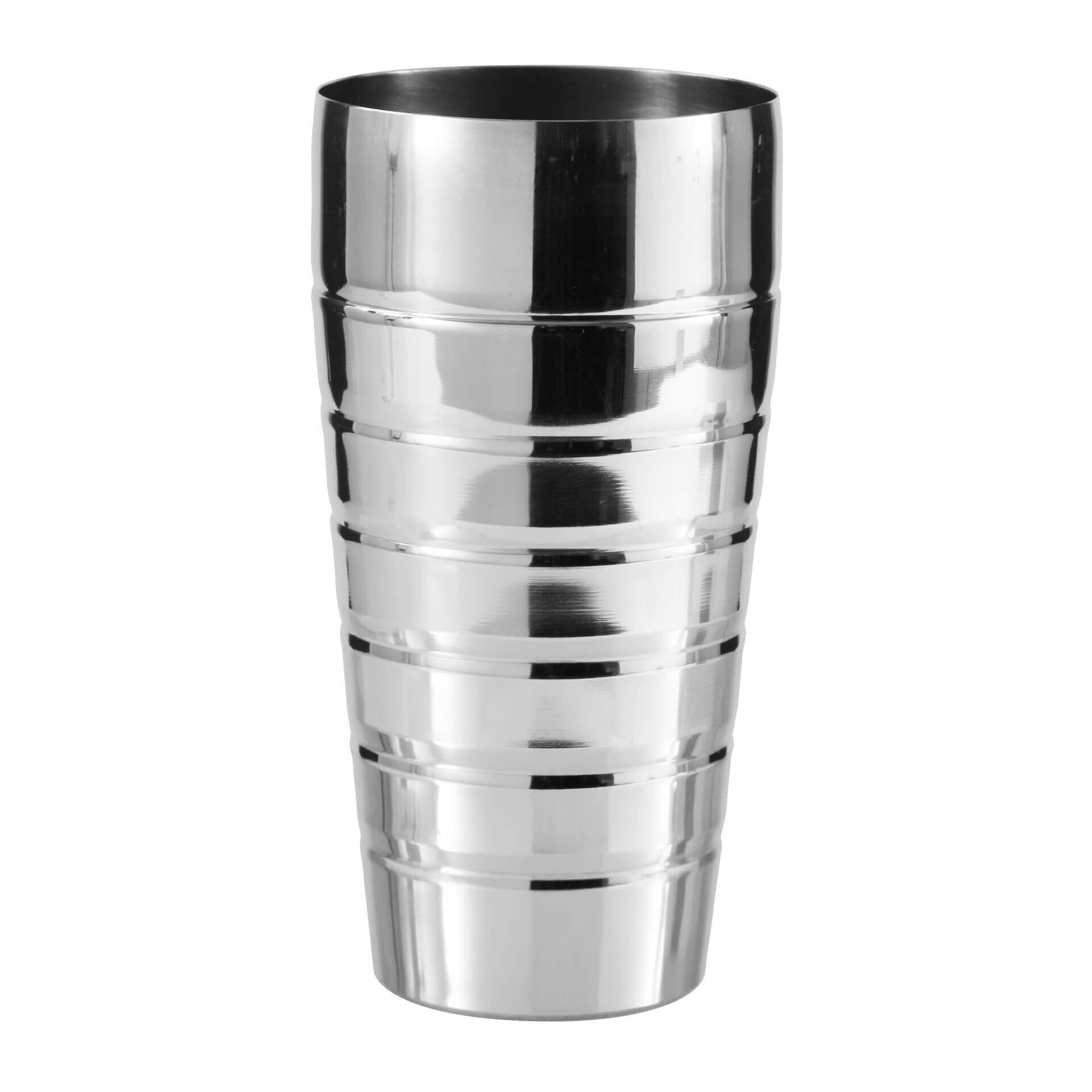 Detalj av ribbet overflate på Cocktailshaker rustfritt stål 750 ml Ø8,5 cm med sil