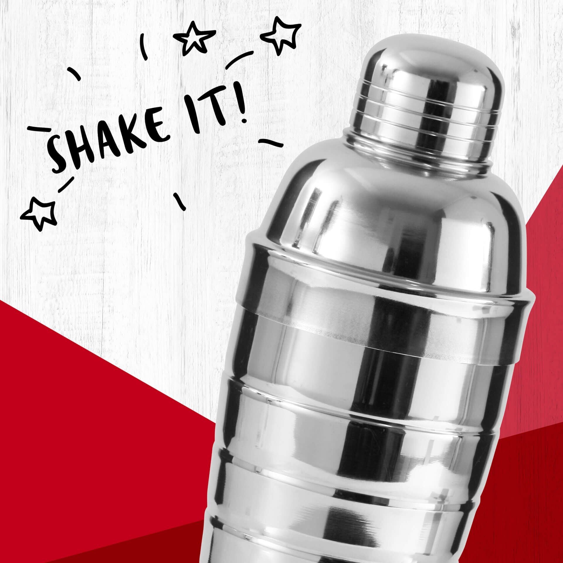 Cocktailshaker rustfritt stål 750 ml Ø8,5 cm med sil montert og klar til bruk