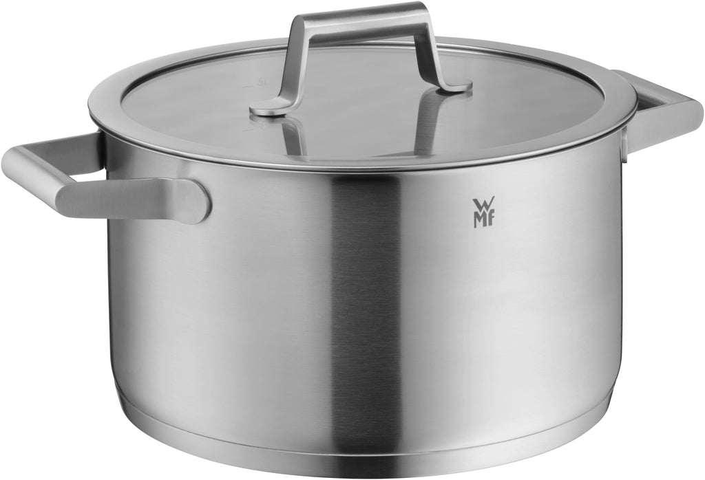 Bakside av Comfort Line grytesett 4-delt rustfritt stål induksjon med glasslokk