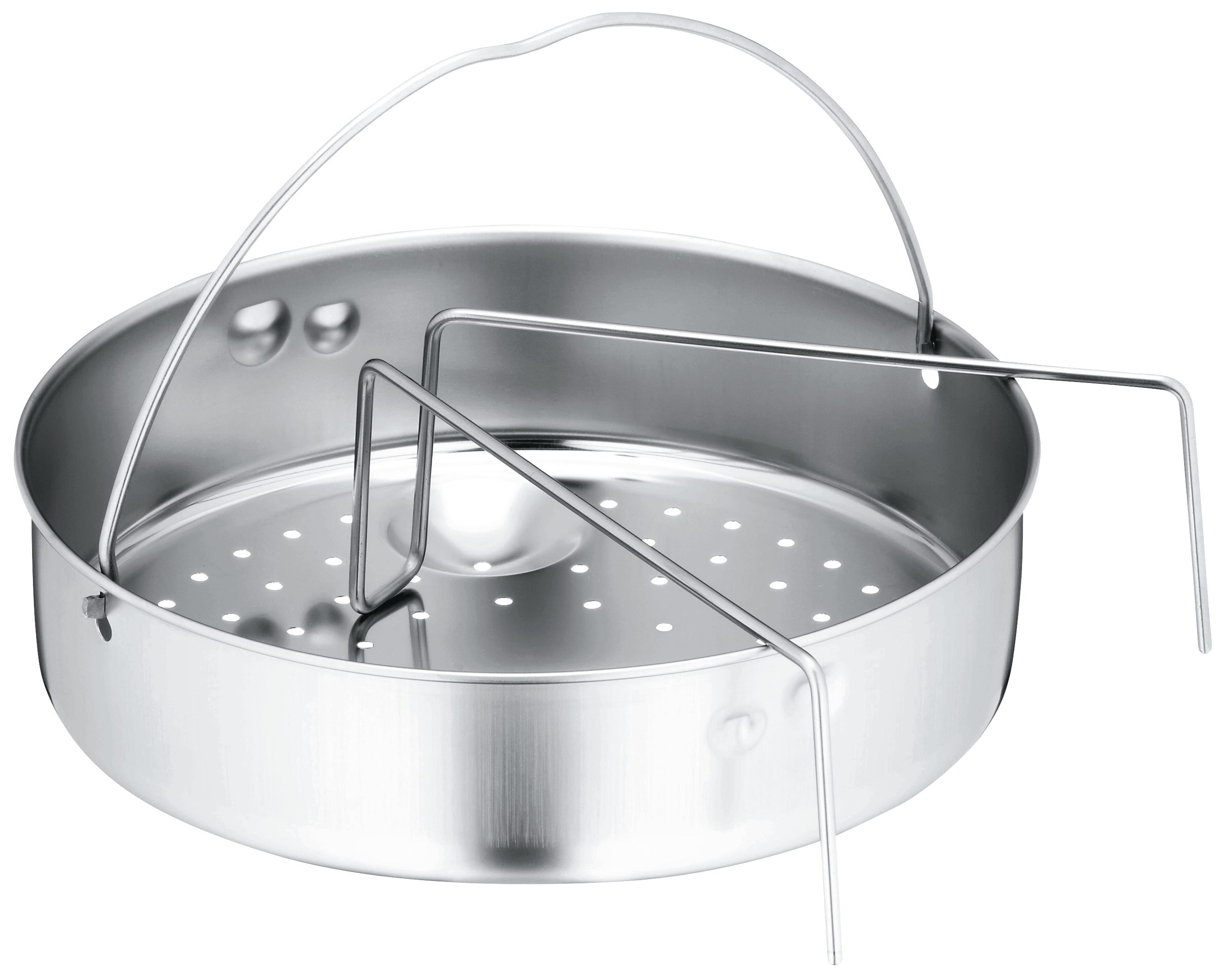 Dampinnsats med håndtak og underlag for trykkokere 22 cm - WMF forfra