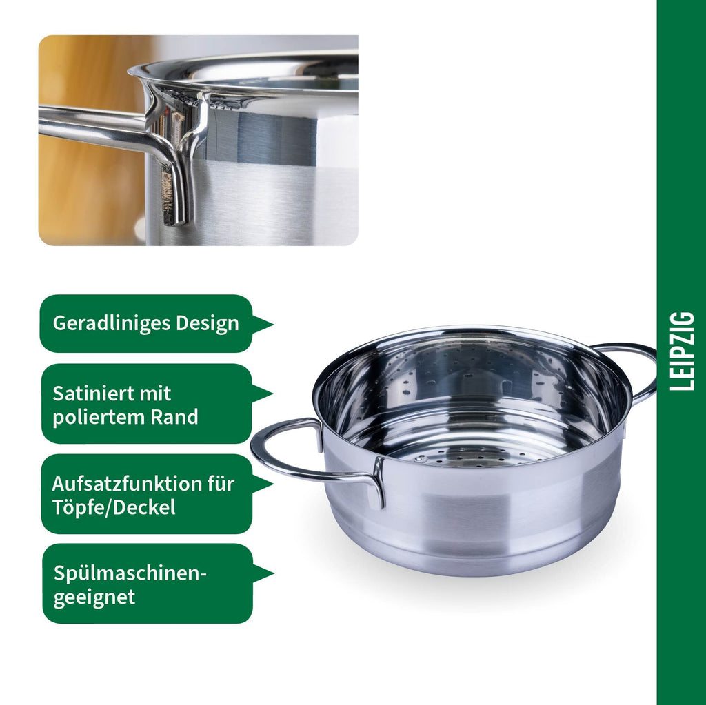 Dampinnsats og sil Leipzig Ø20 cm rustfritt stål sett ovenfra
